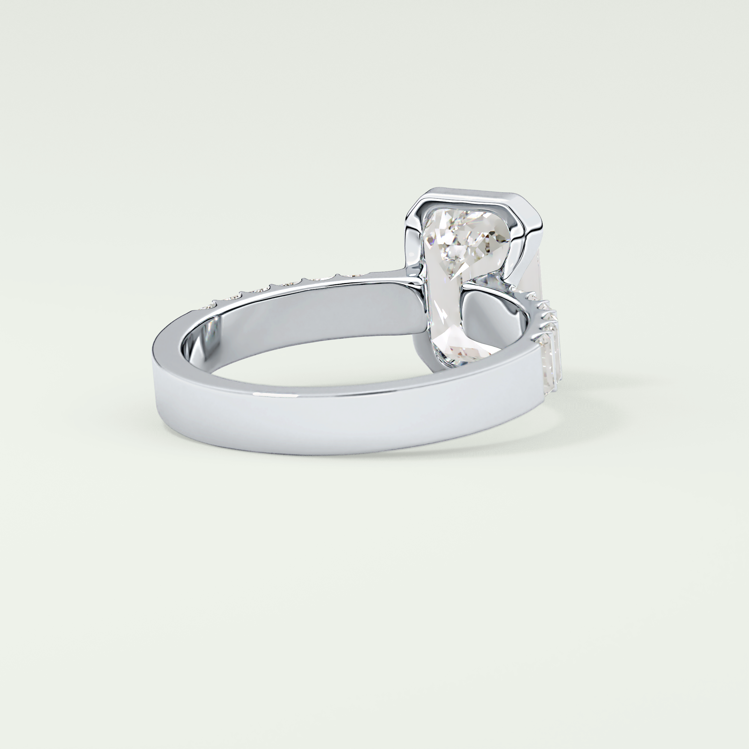 2.0 CT Emerald Cut Bezel & Pave Moissanite Engagement Ring 14