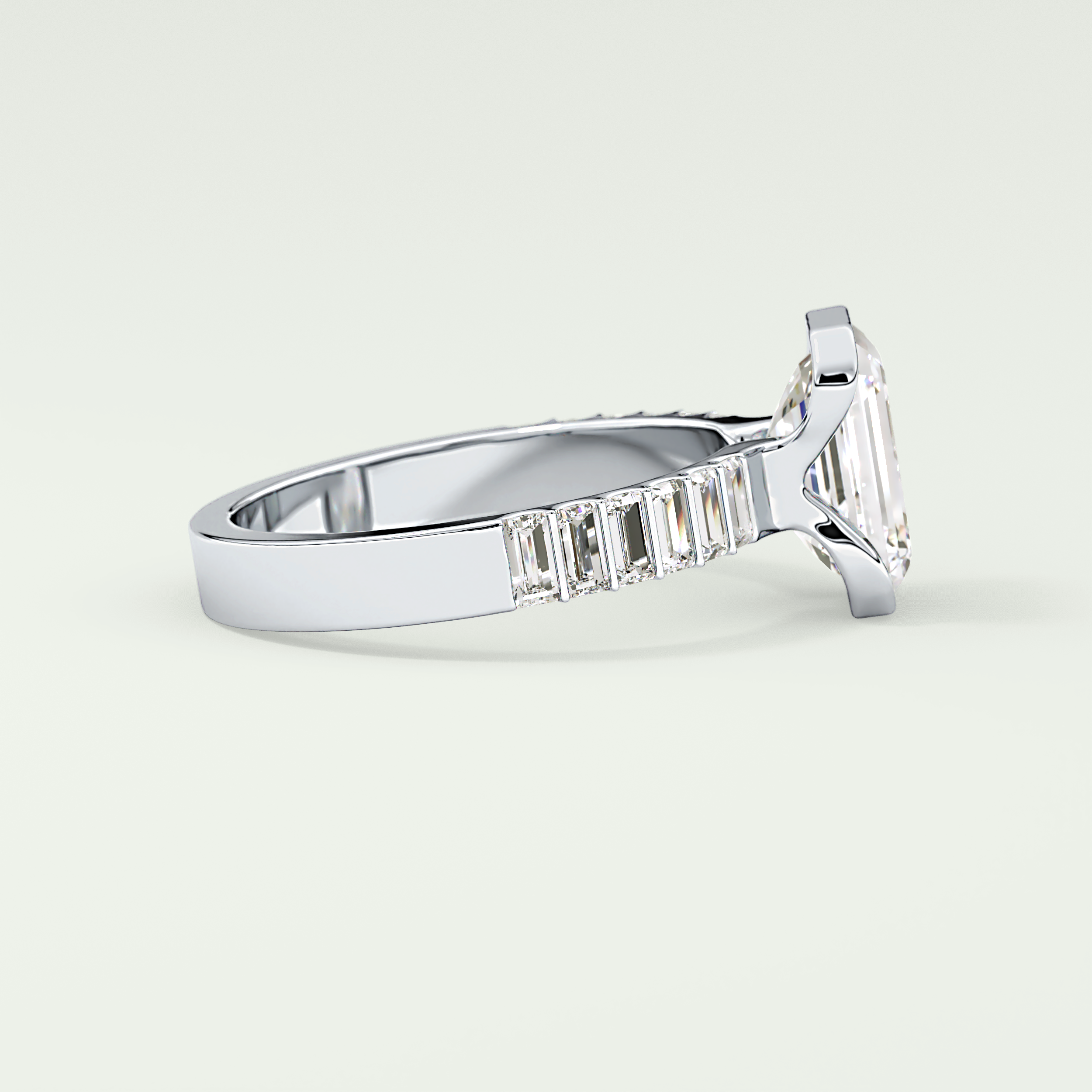 2.0 CT Emerald Cut Bezel & Pave Moissanite Engagement Ring 15