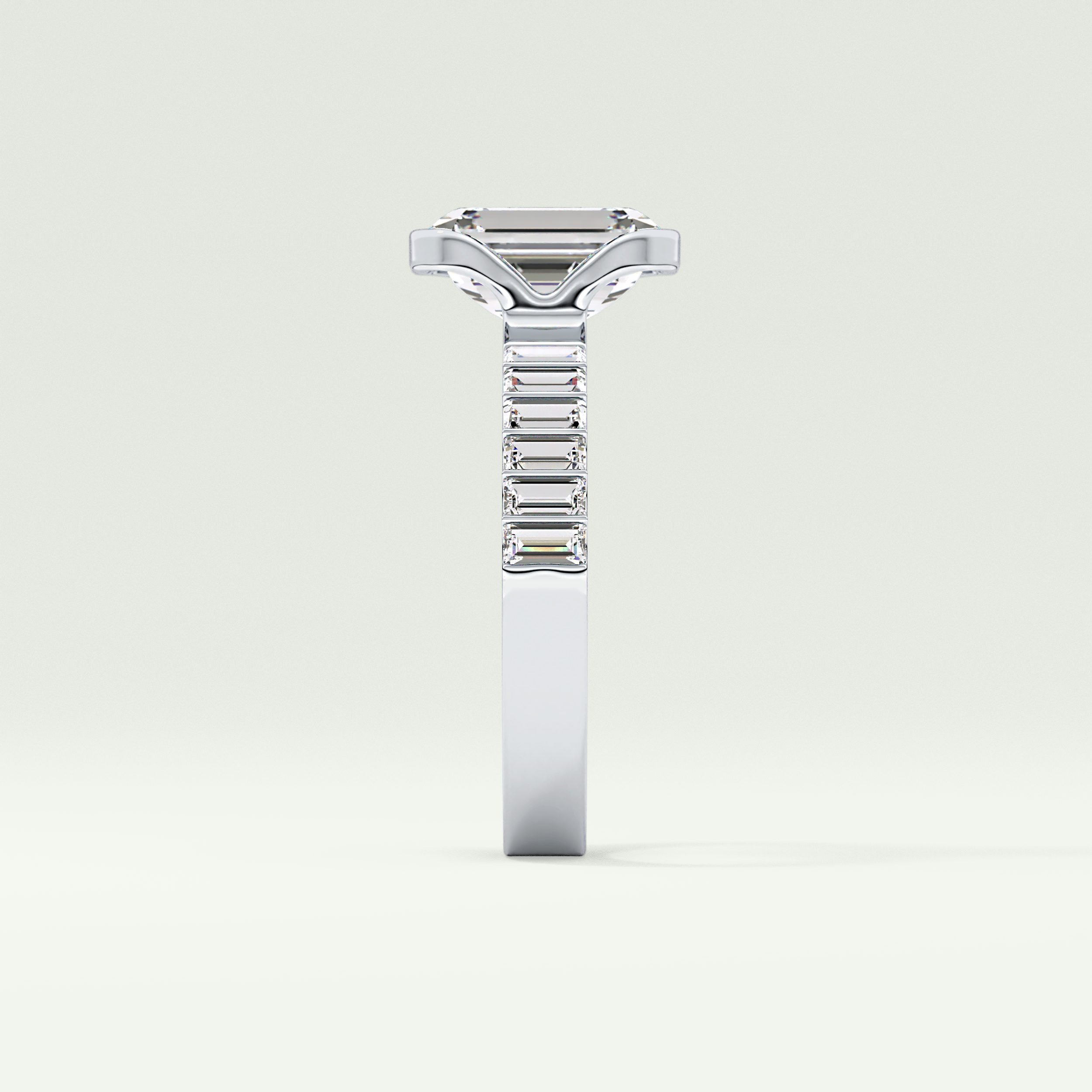 2.0 CT Emerald Cut Half Bezel Pave Lab Grown Diamond  Engagement Ring