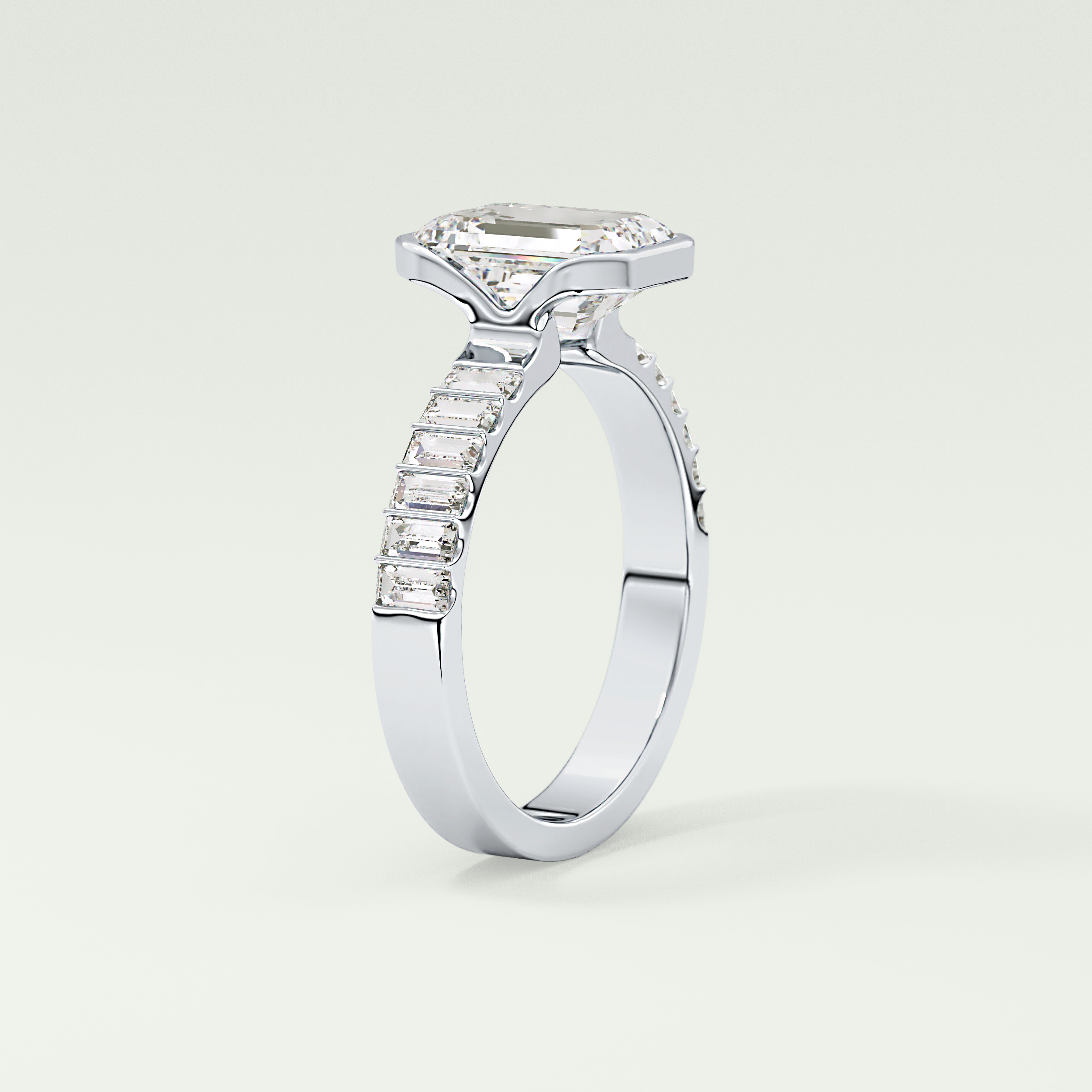 2.0 CT Emerald Cut Bezel & Pave Moissanite Engagement Ring 17