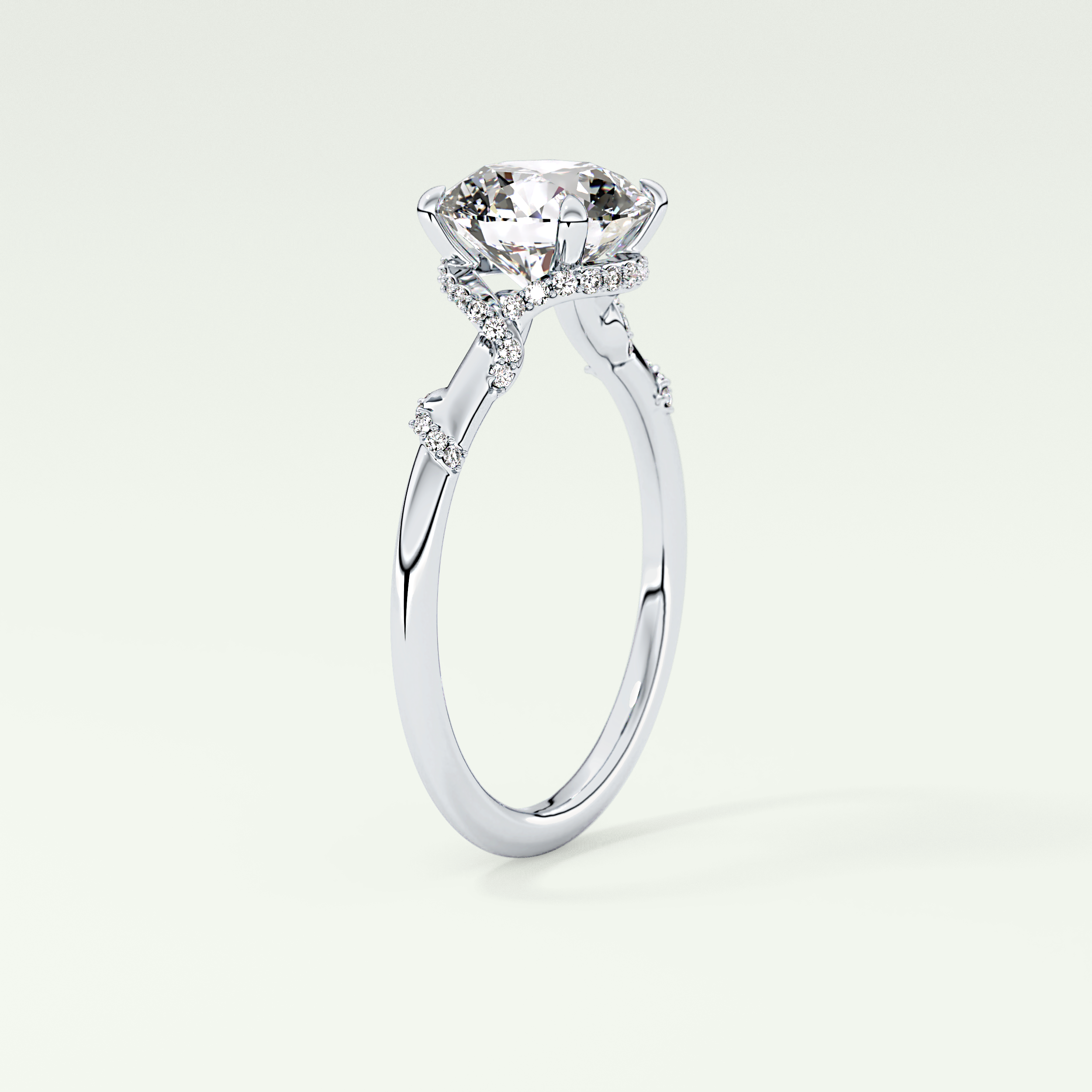 2.0 CT  Round Cut Hidden Halo & Pave  Moissanite Engagement Ring 17