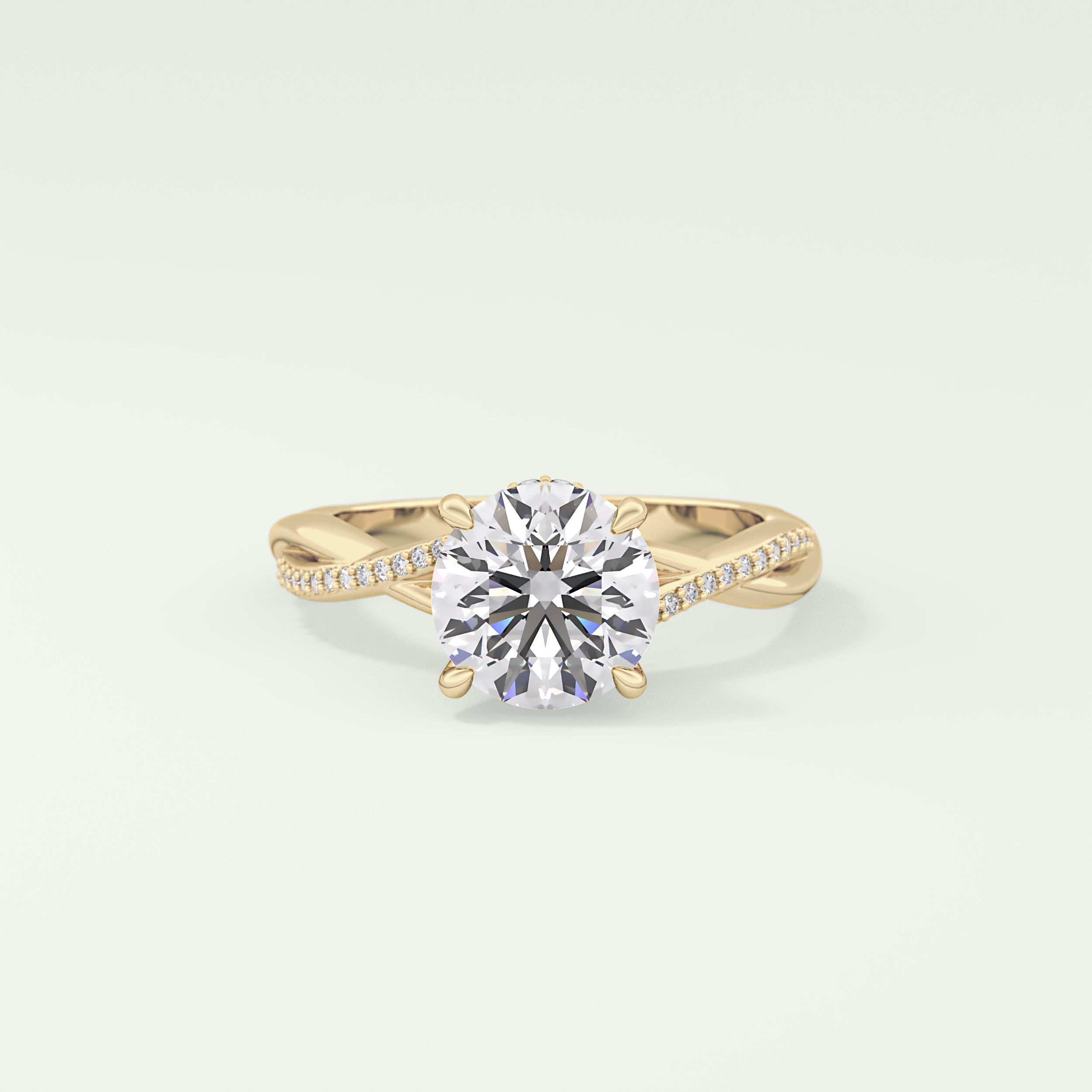 2.0 CT Round Cut Hidden Halo Twisted Pave Moissanite Engagement Ring