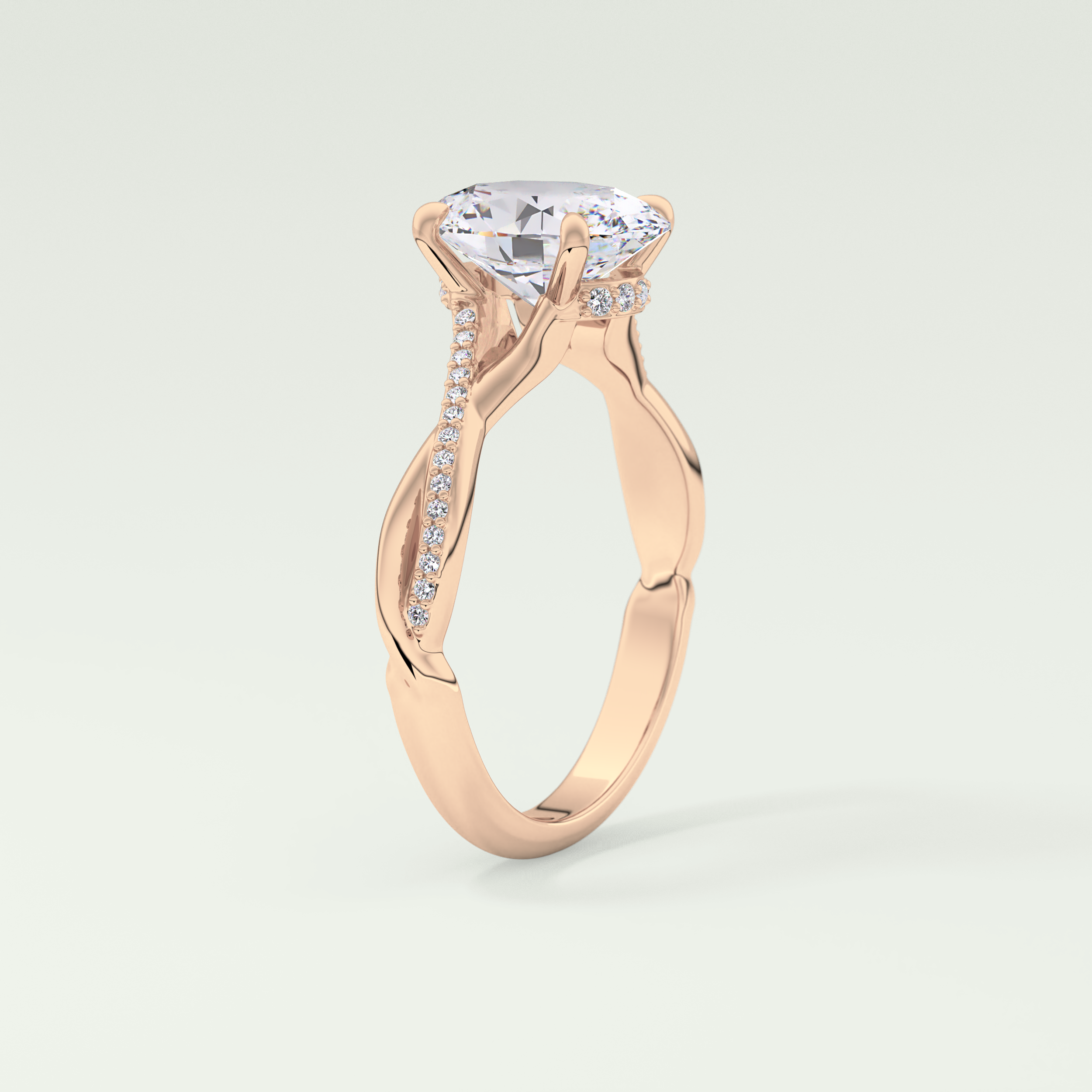 2.0 CT Oval Cut Twisted Shank Lab Grown Diamond Engagement Ring