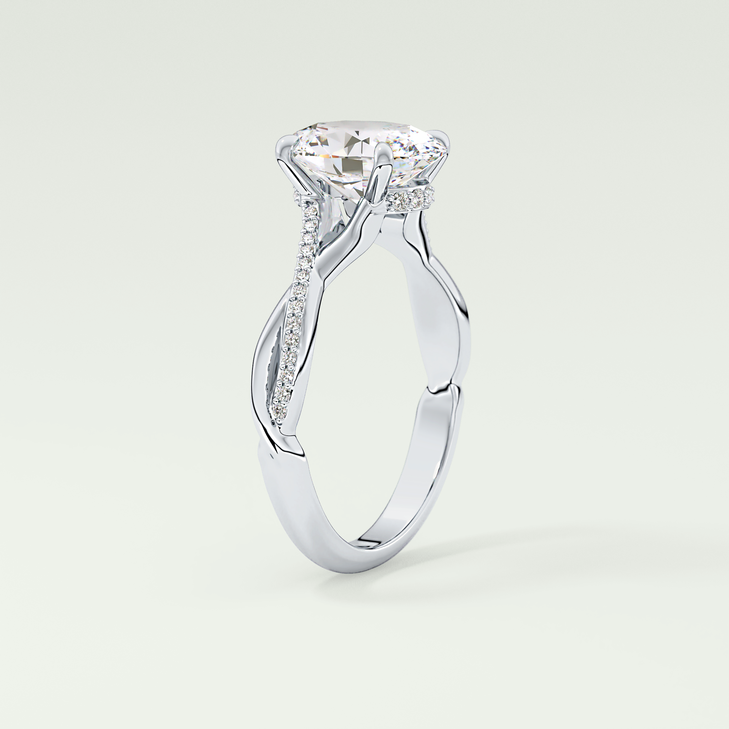 2.0 CT Oval Cut Twisted Shank Lab Grown Diamond Engagement Ring