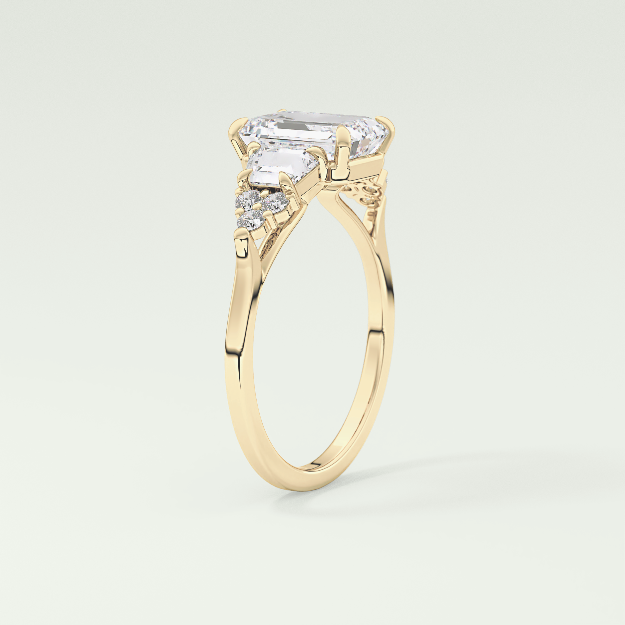 2.0 CT  Emerald Cut Cluster Style Lab Grown Diamond Engagement Ring