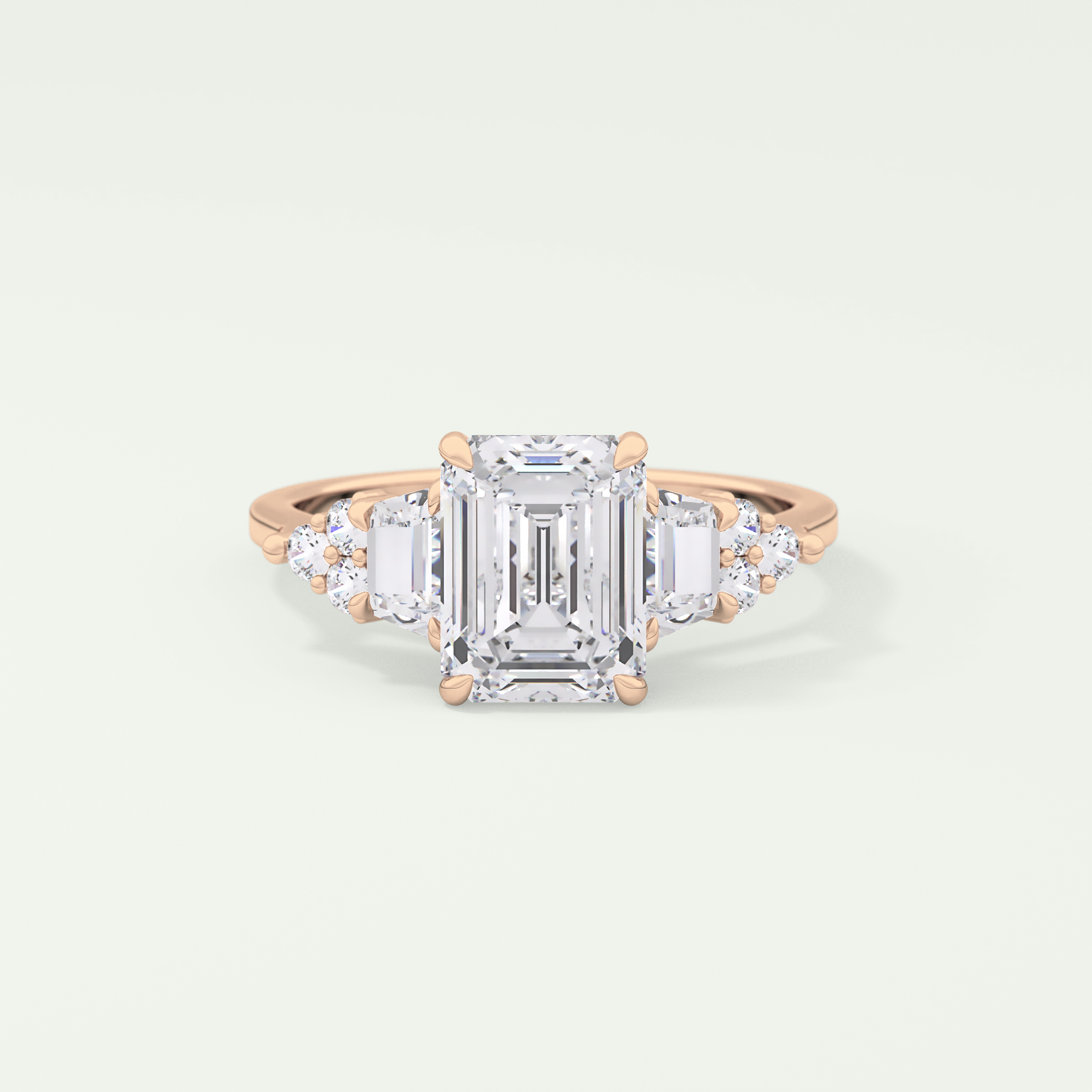 2.0 CT  Emerald Cut Cluster Style Lab Grown Diamond Engagement Ring