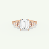 2.0 CT  Emerald Cut Cluster Style Moissanite Engagement Ring