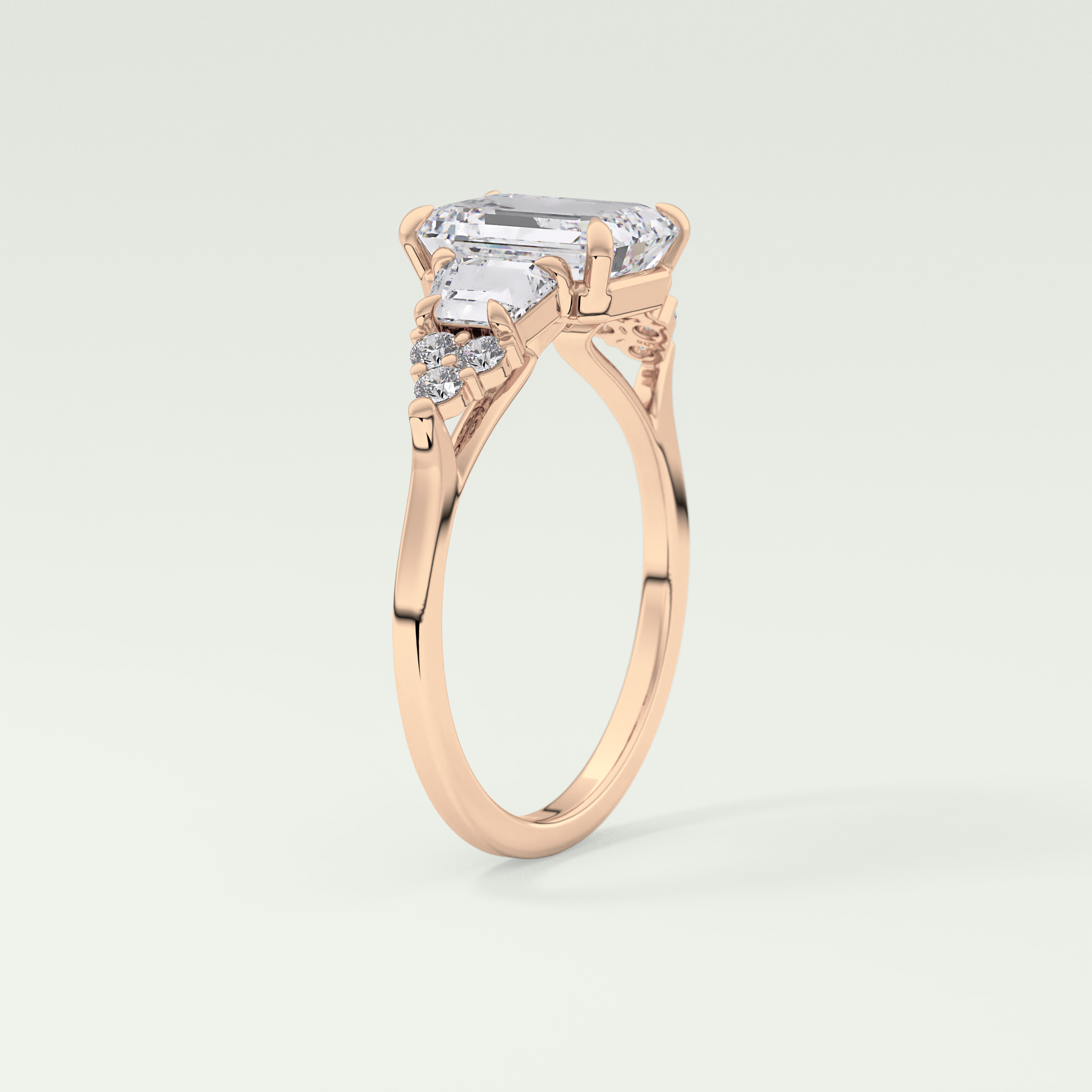2.0 CT  Emerald Cut Cluster Style Lab Grown Diamond Engagement Ring