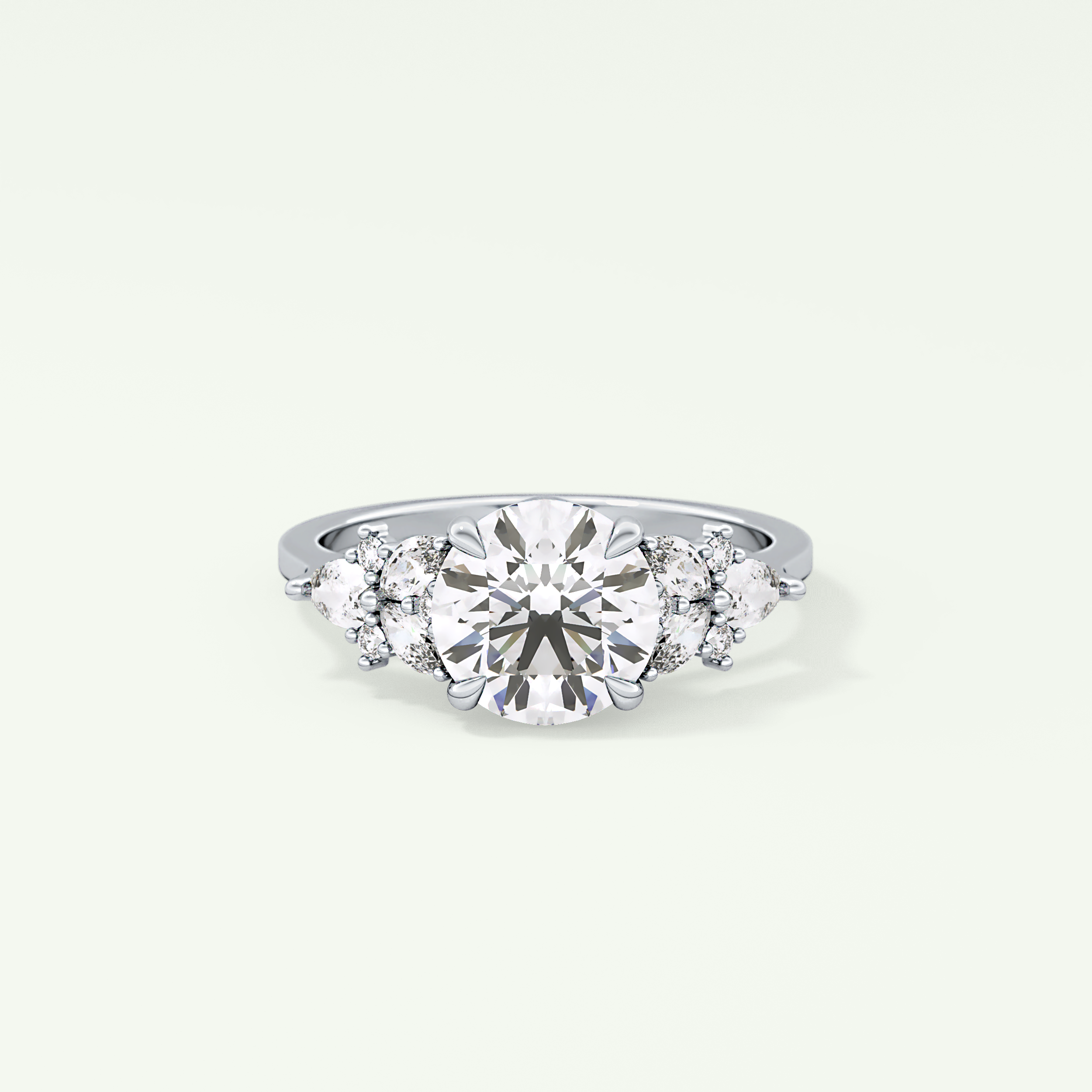 2.0 CT Round Cut Cluster Style Lab Grown Diamond Engagement Ring