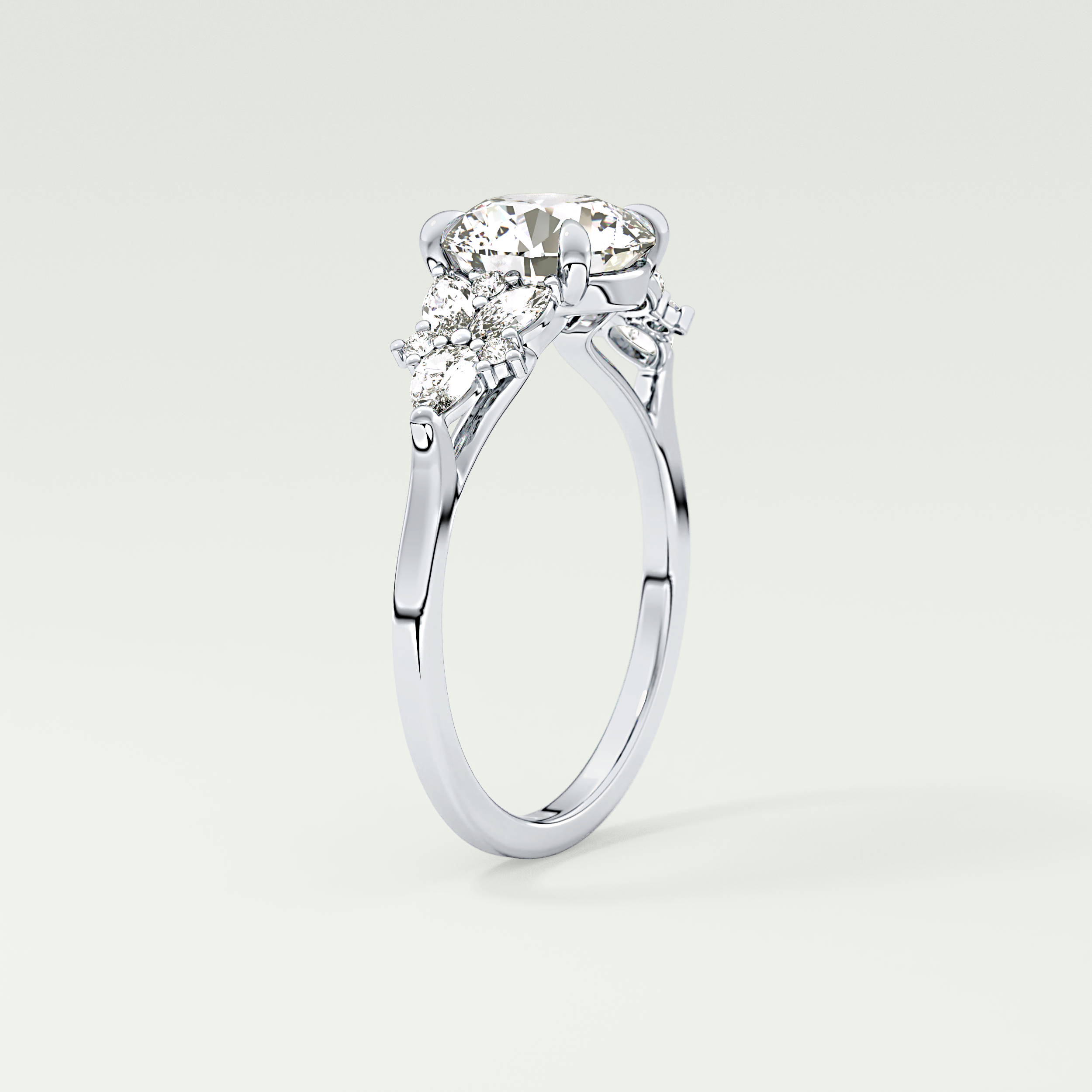 2.0 CT Round Cut Cluster Style Lab Grown Diamond Engagement Ring