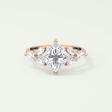 2.0 CT Princess Cut Cluster Style Moissanite Engagement Ring