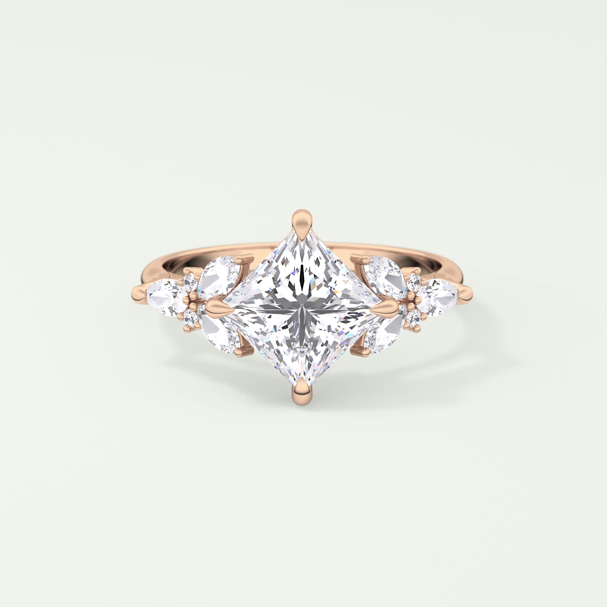 2.0 CT Princess Cut Cluster Style Moissanite Engagement Ring