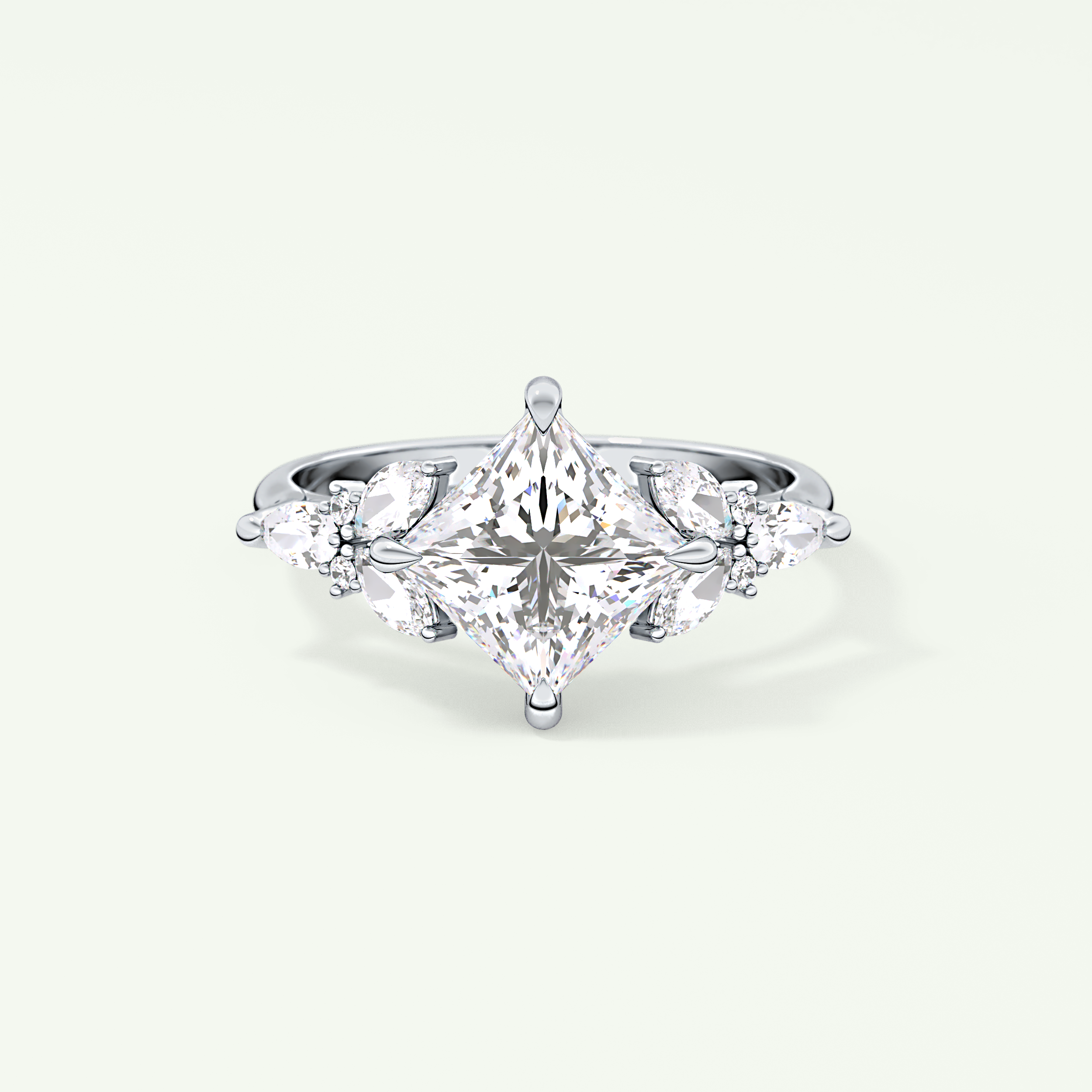 2.0 CT Princess Cut Cluster Style Moissanite Engagement Ring