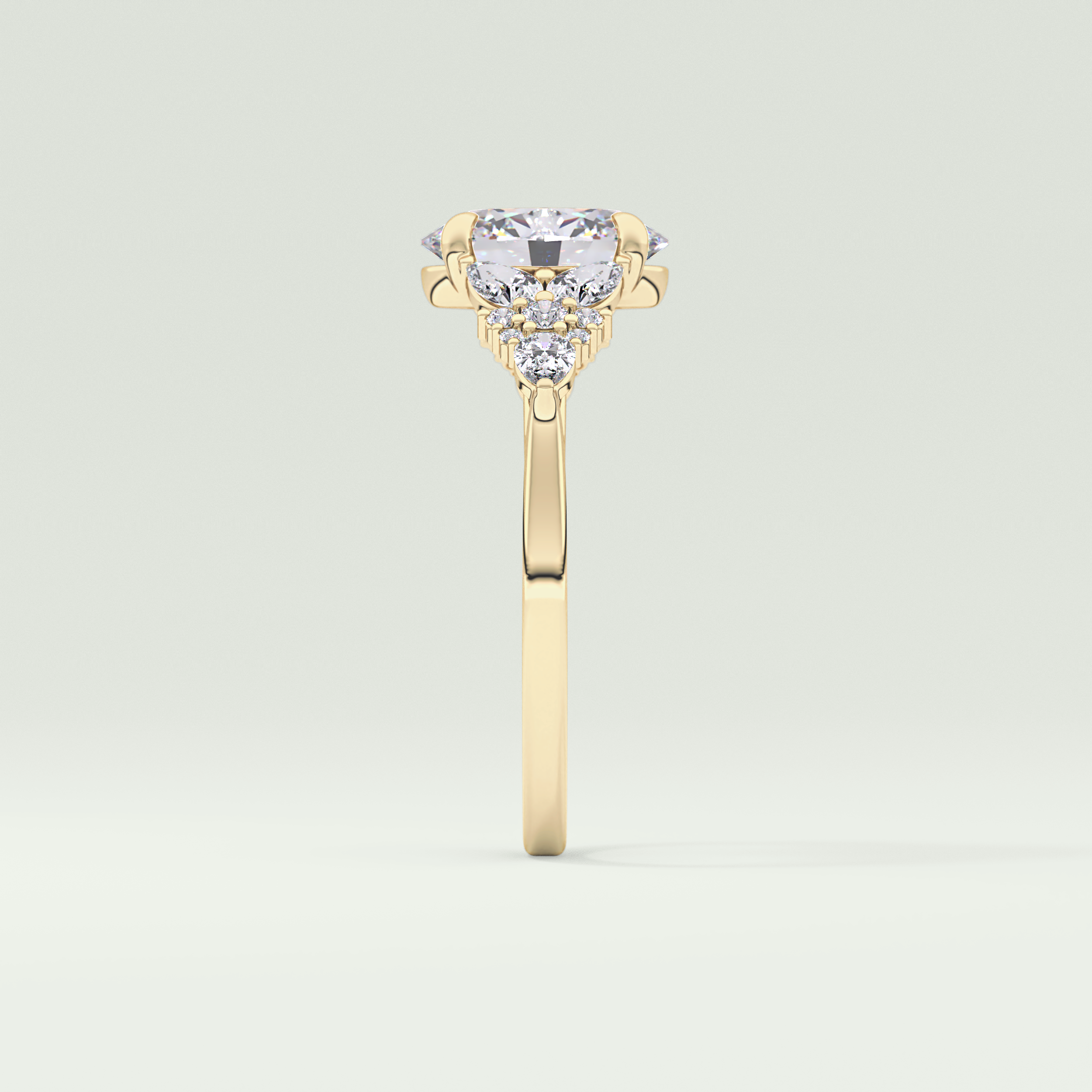 2.0 CT Oval Cut Cluster Lab Grown Diamond Engagement Ring