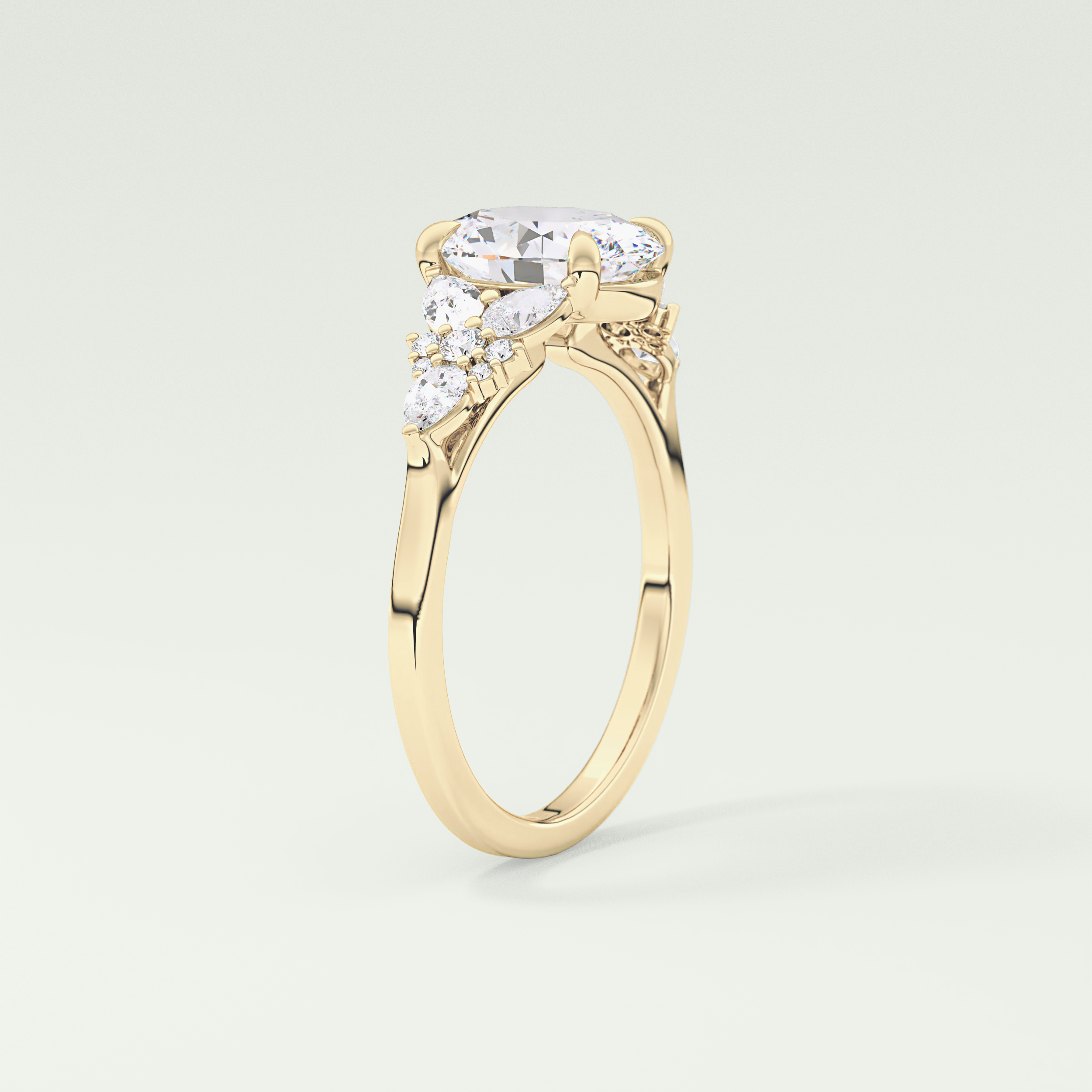 2.0 CT Oval Cut Cluster Lab Grown Diamond Engagement Ring