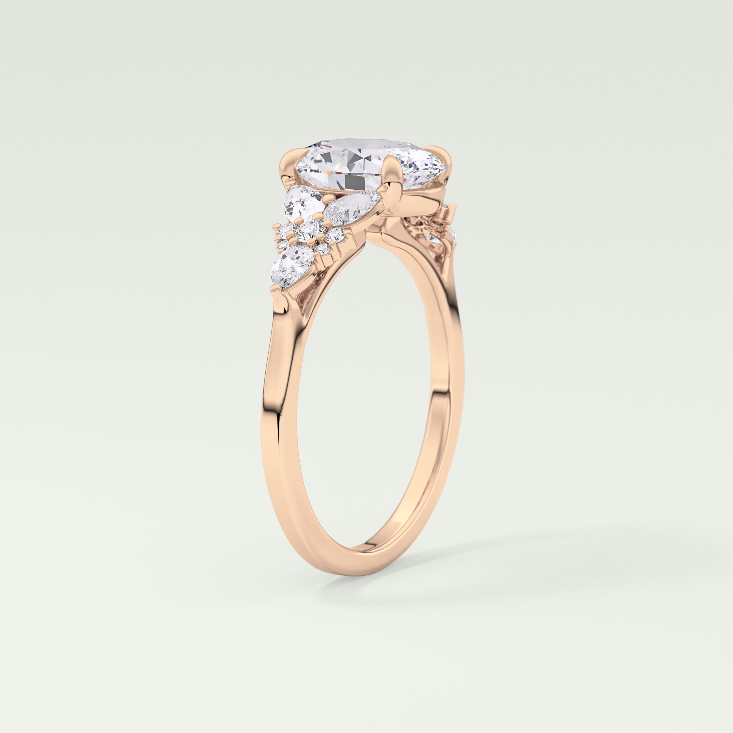 2.0 CT Oval Cut Cluster Lab Grown Diamond Engagement Ring