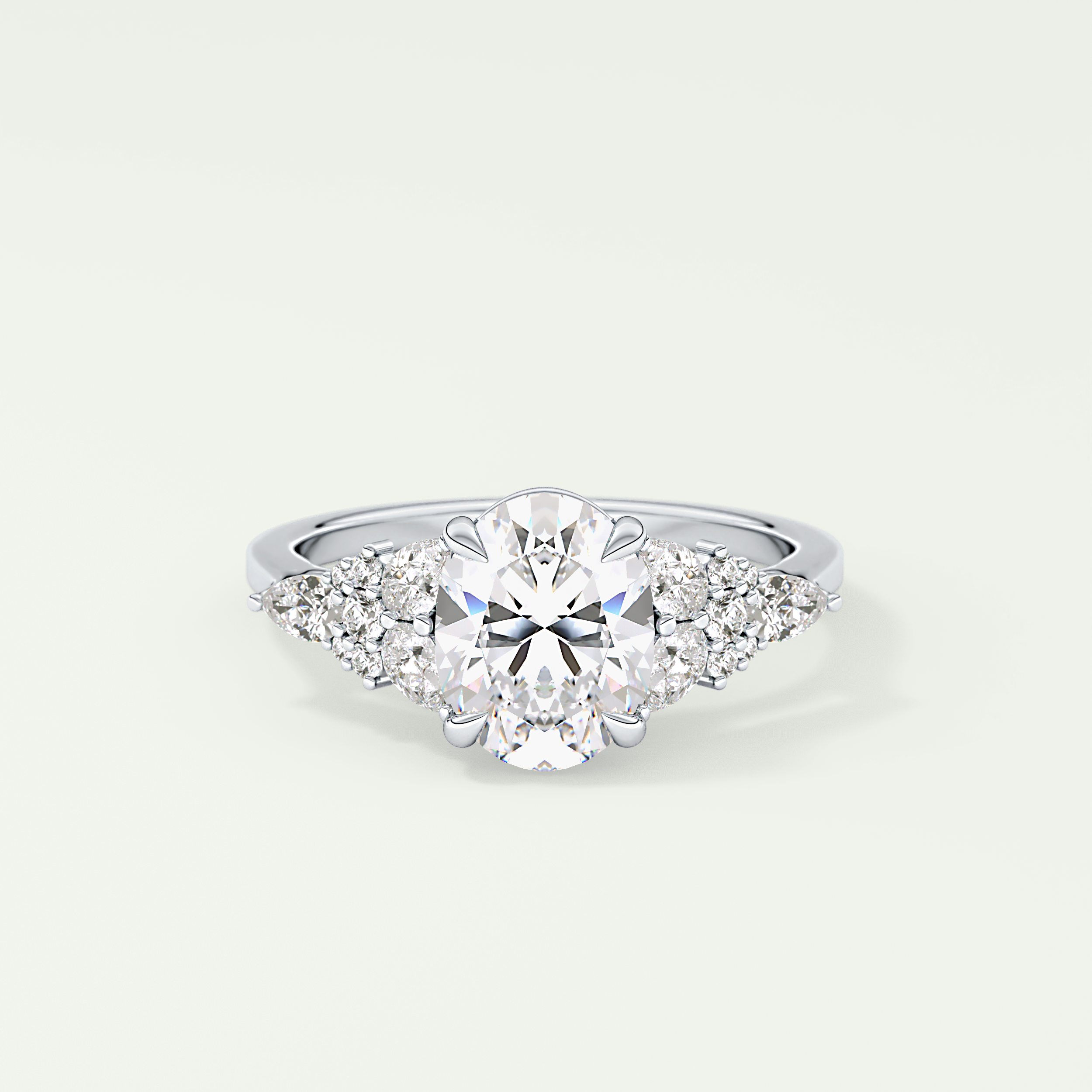 2.0 CT Oval Cut Cluster Lab Grown Diamond Engagement Ring