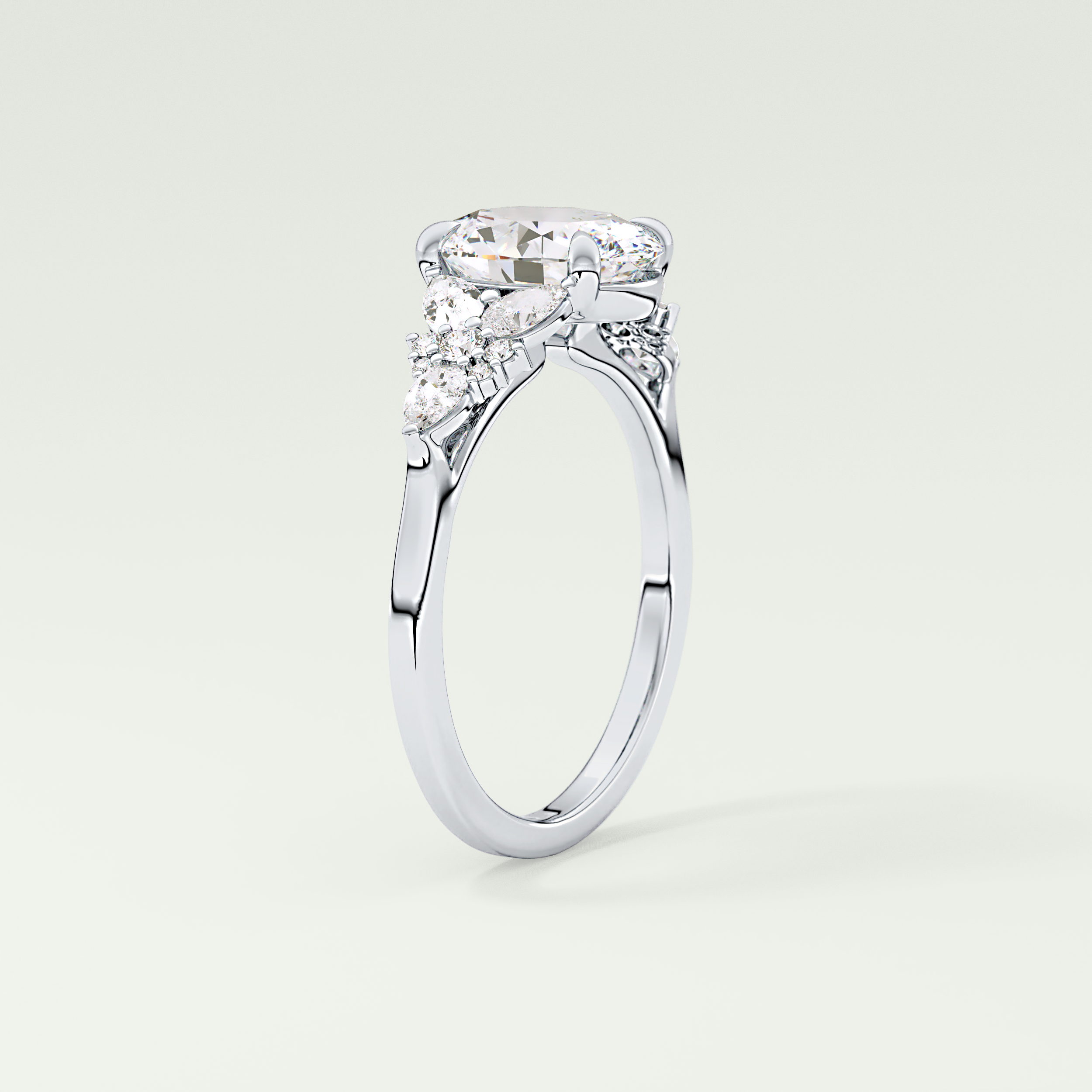 2.0 CT Oval Cut Cluster Lab Grown Diamond Engagement Ring