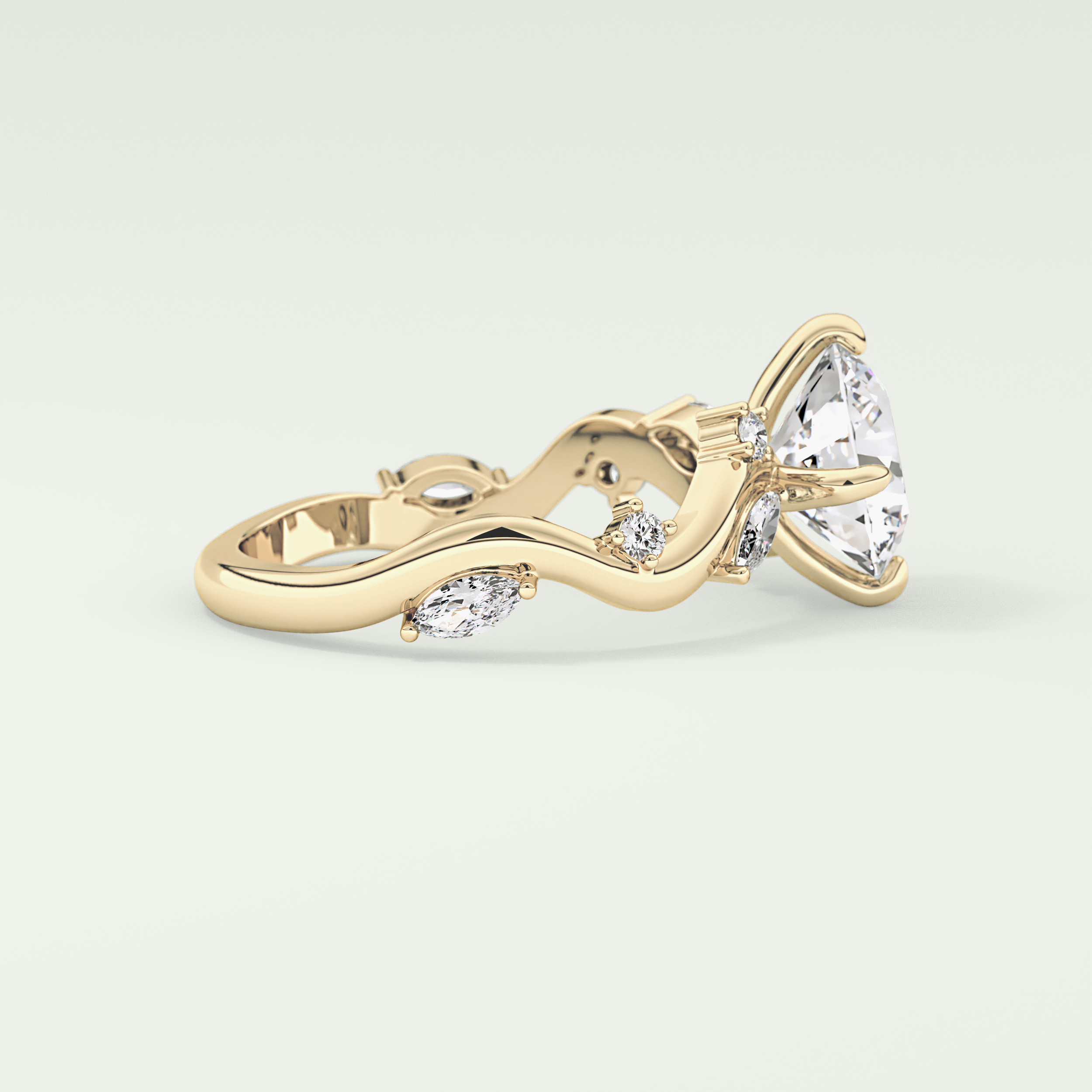 1.5 CT  Round Cut Twig Pave Style Lab Grown Diamond  Engagement Ring
