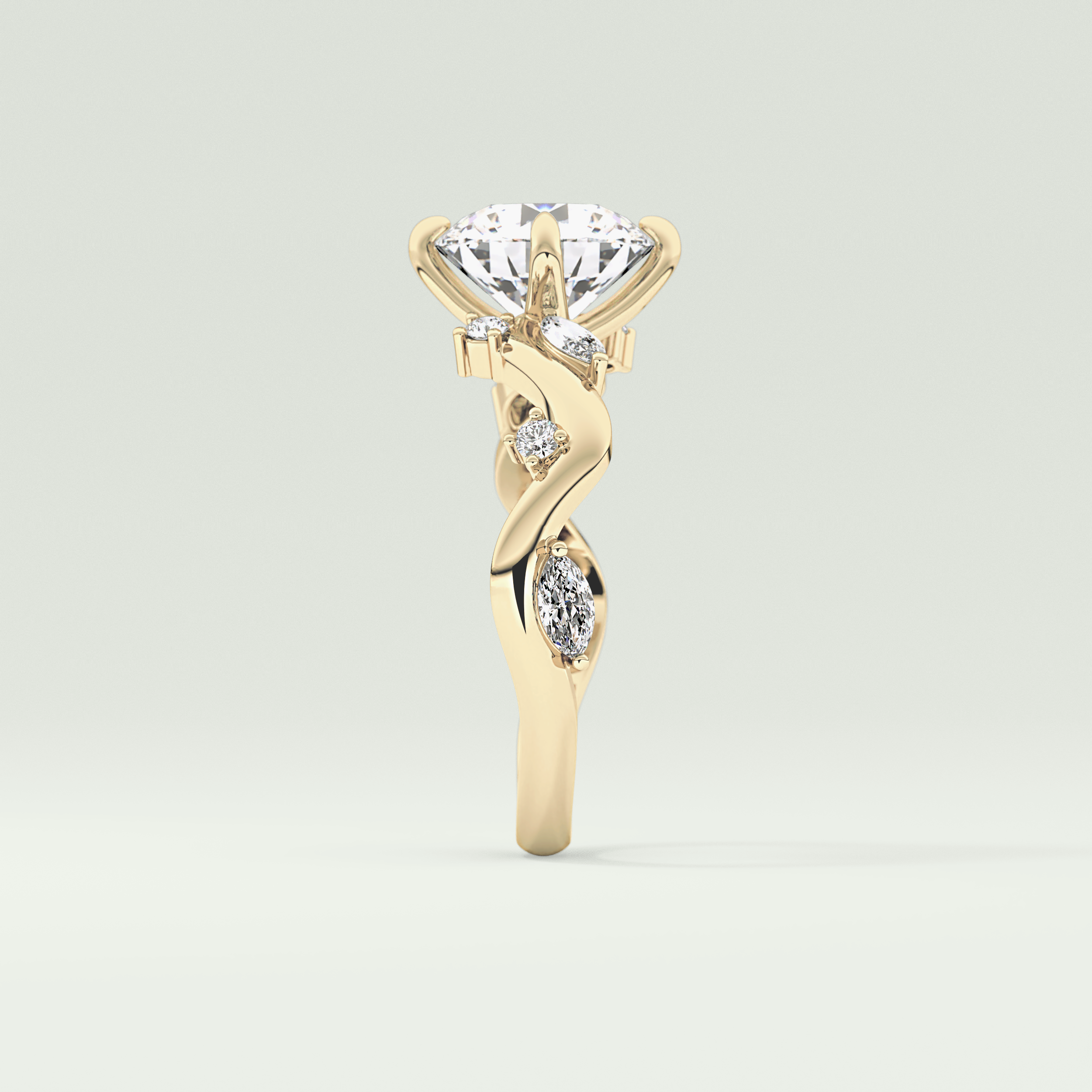 1.5 CT  Round Cut Twig Pave Style Lab Grown Diamond  Engagement Ring