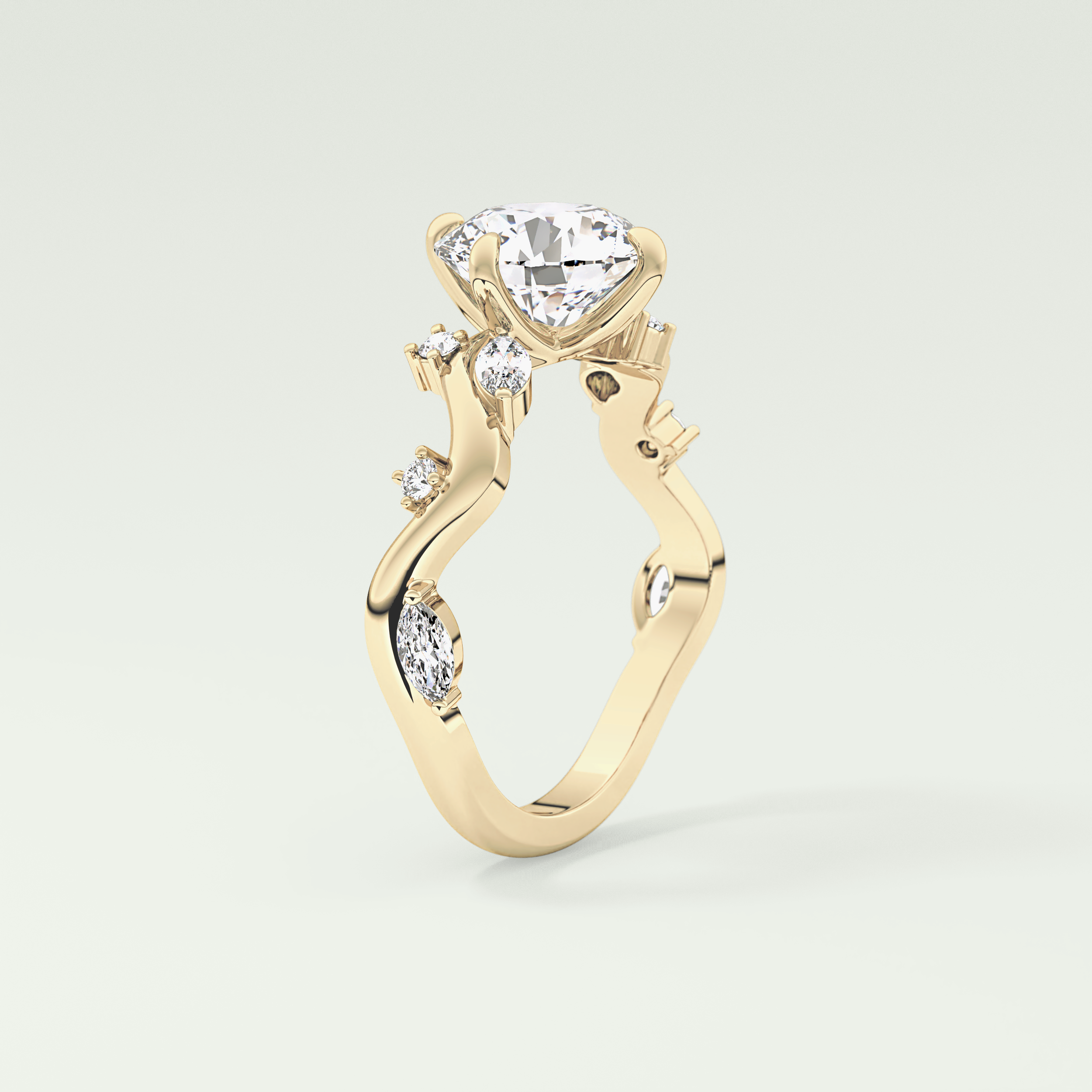 1.5 CT  Round Cut Twig Pave Style Lab Grown Diamond  Engagement Ring