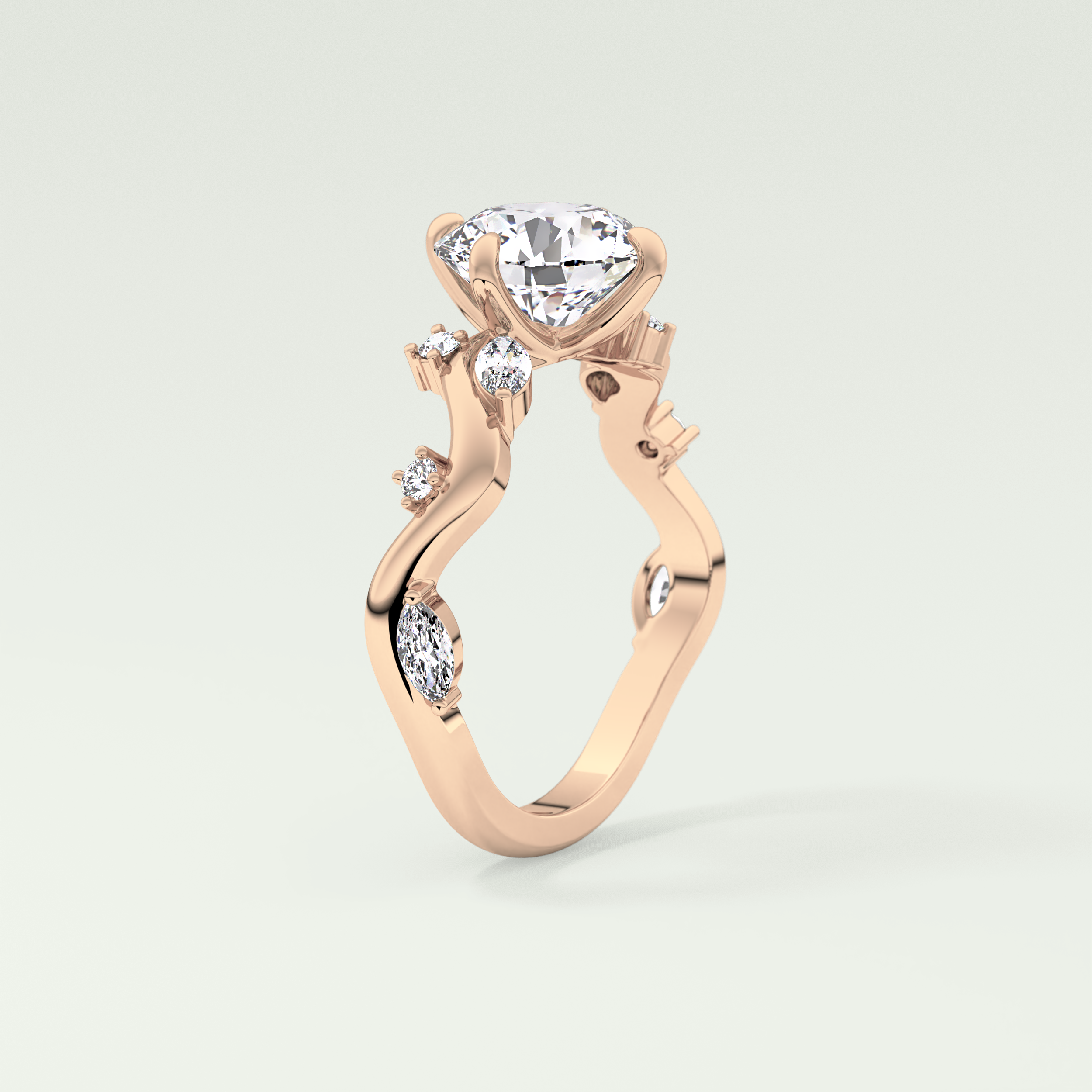 1.5 CT  Round Cut Twig Pave Style Lab Grown Diamond  Engagement Ring