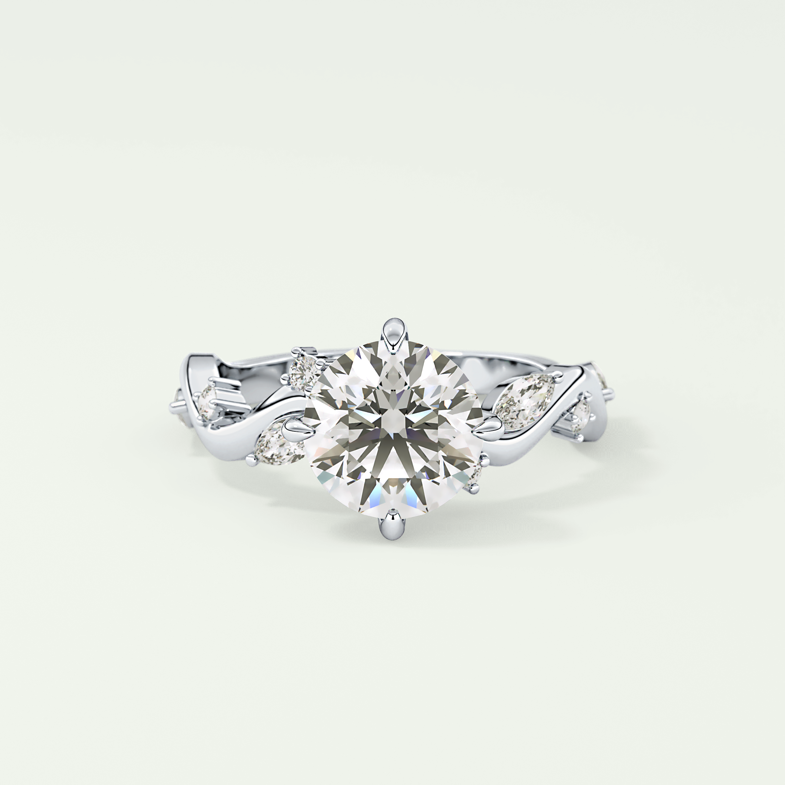 1.5 CT  Round Cut Twig Pave Style Lab Grown Diamond  Engagement Ring