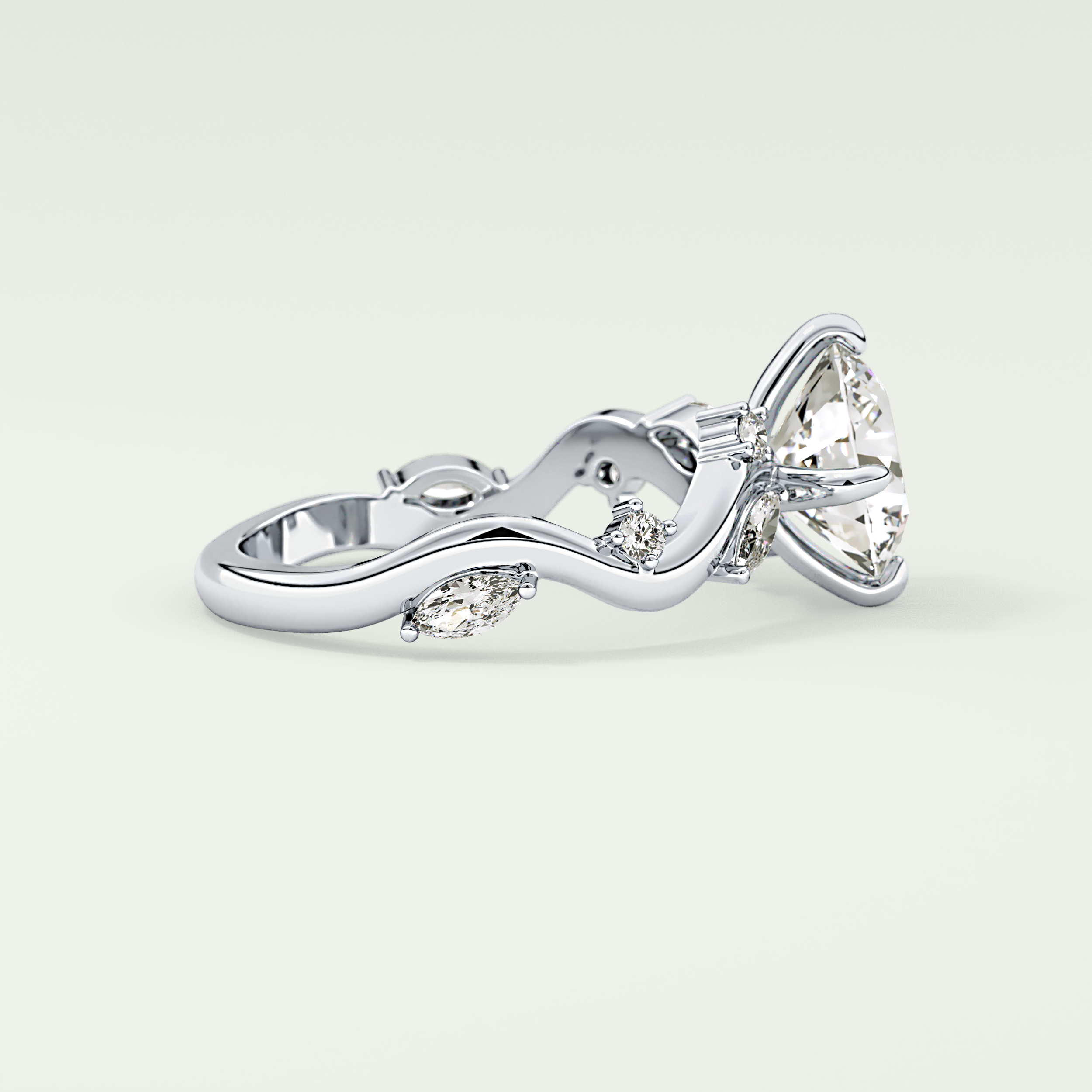 1.5 CT  Round Cut Twig Pave Style Lab Grown Diamond  Engagement Ring