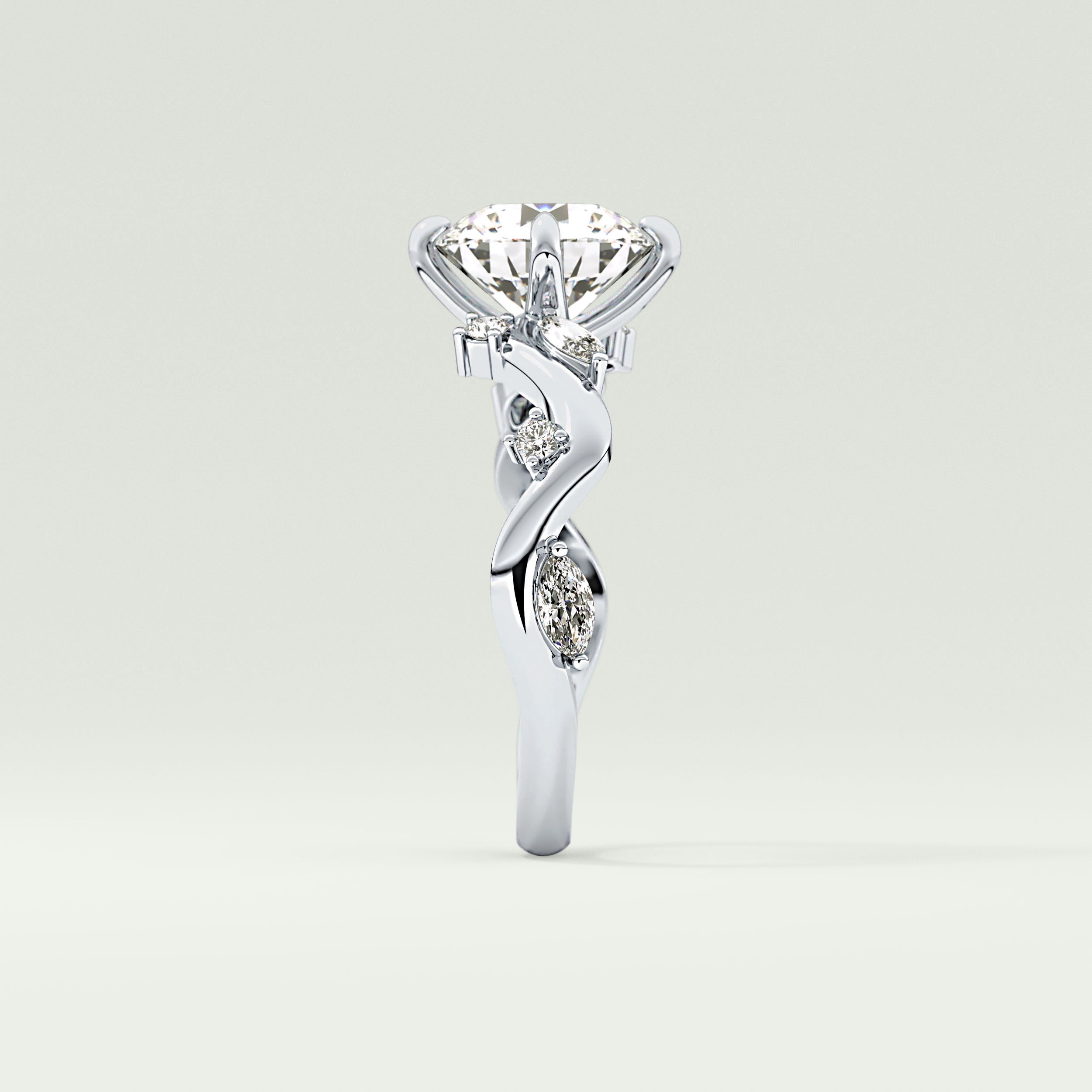 1.5 CT  Round Cut Twig Pave Style Lab Grown Diamond  Engagement Ring