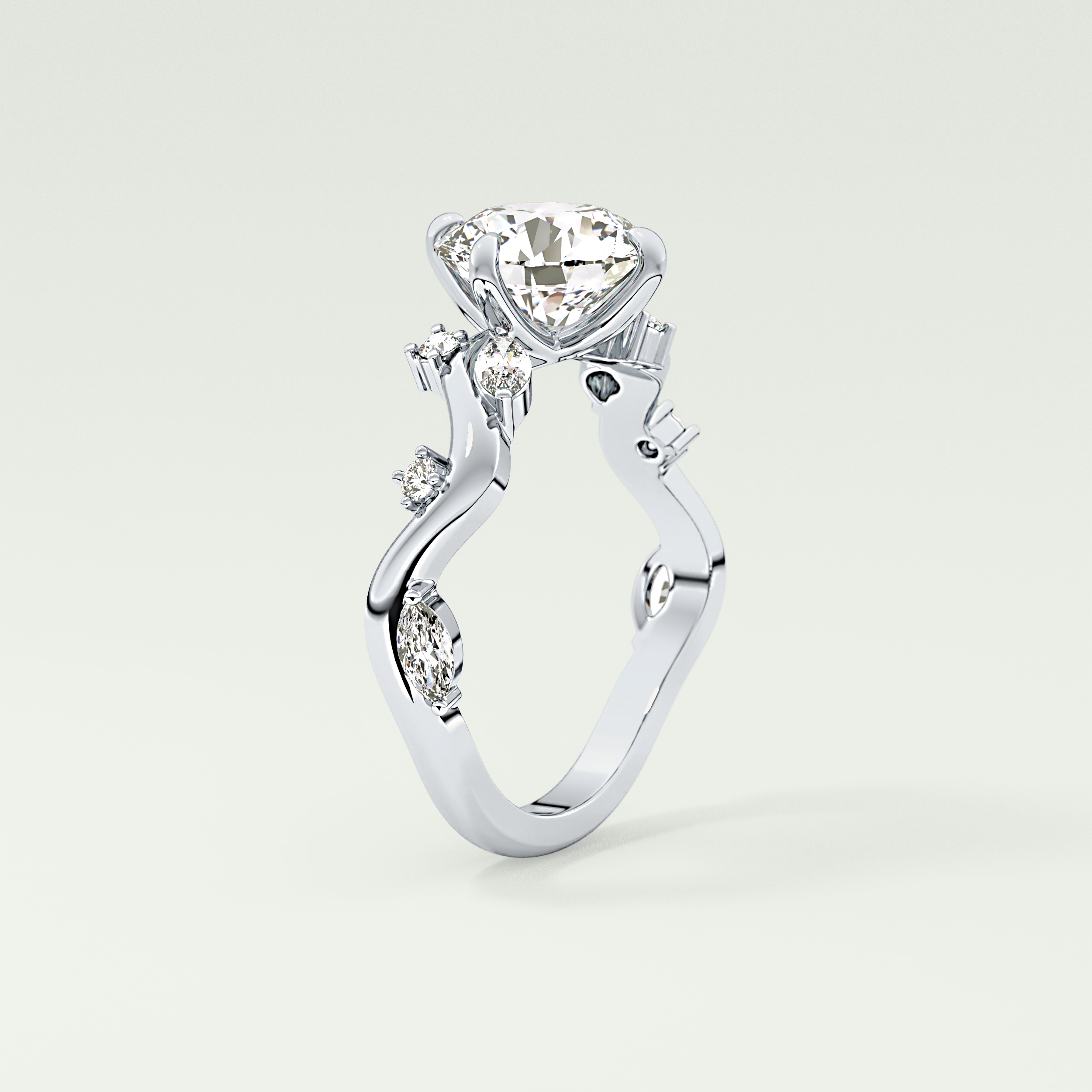 1.5 CT  Round Cut Twig Pave Style Lab Grown Diamond  Engagement Ring