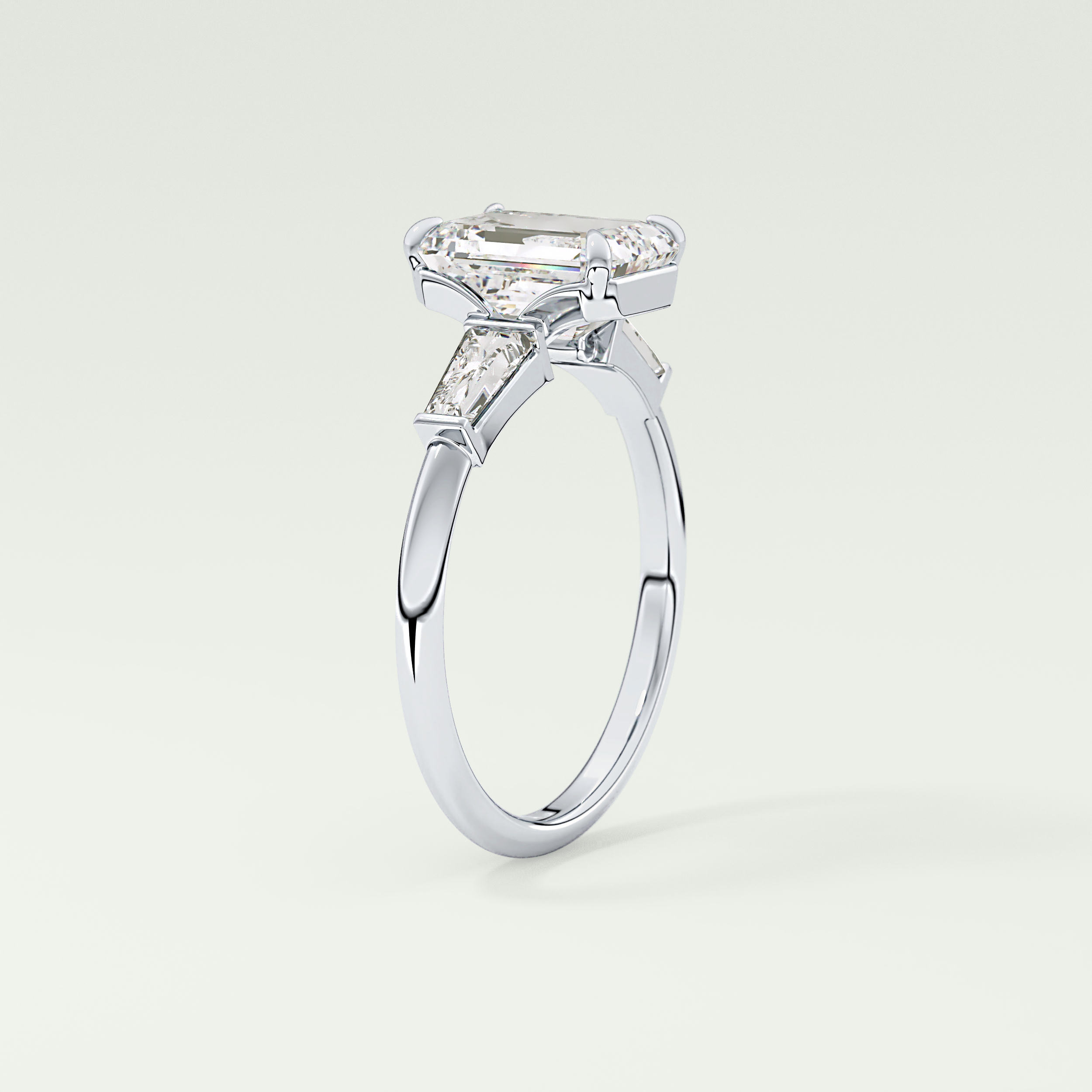 2.0 CT Emerald Cut Three Stone Lab Grown Diamond Engagement Ring