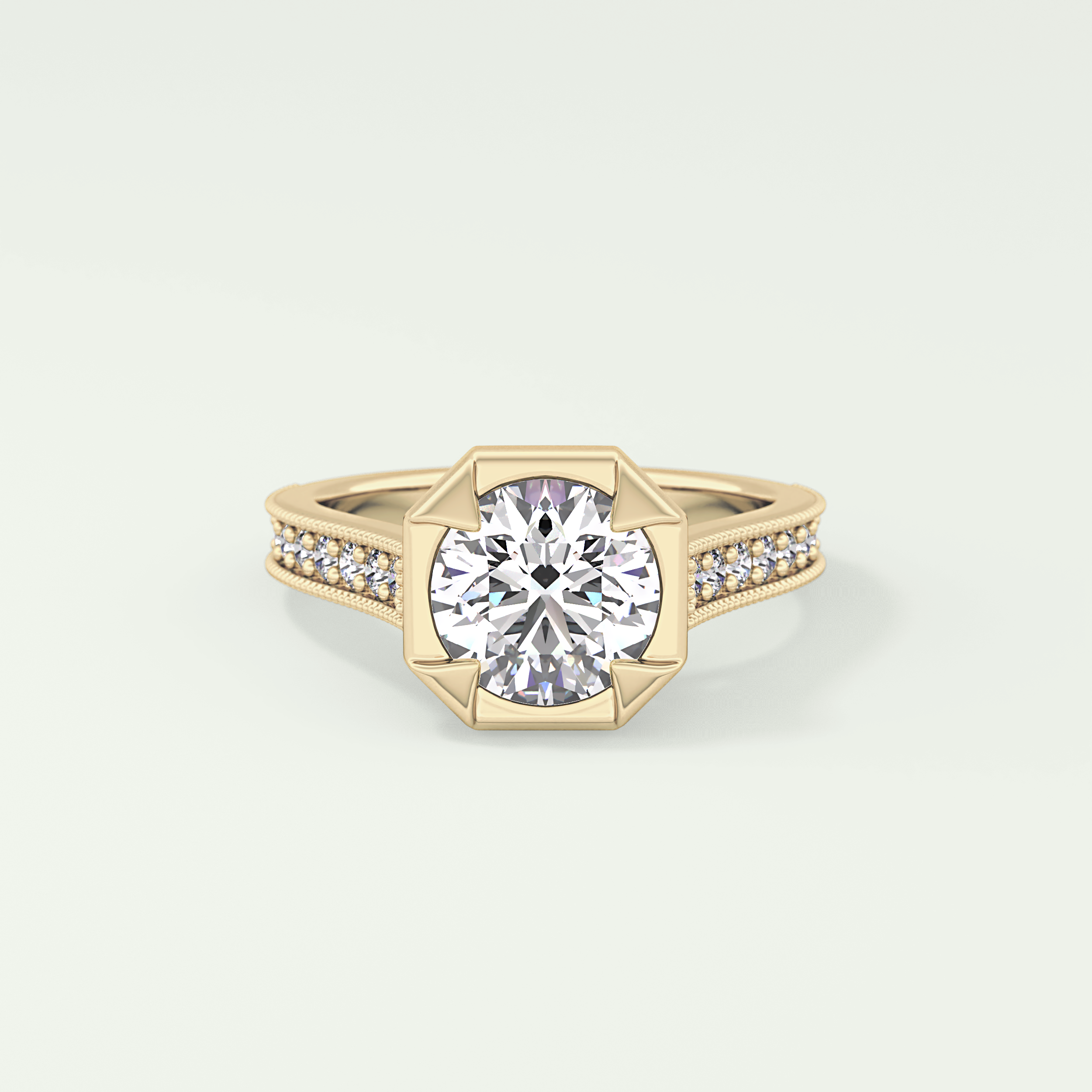 2.0 CT Round Cut Cathedral Pave Lab Grown Diamond Engagement Ring