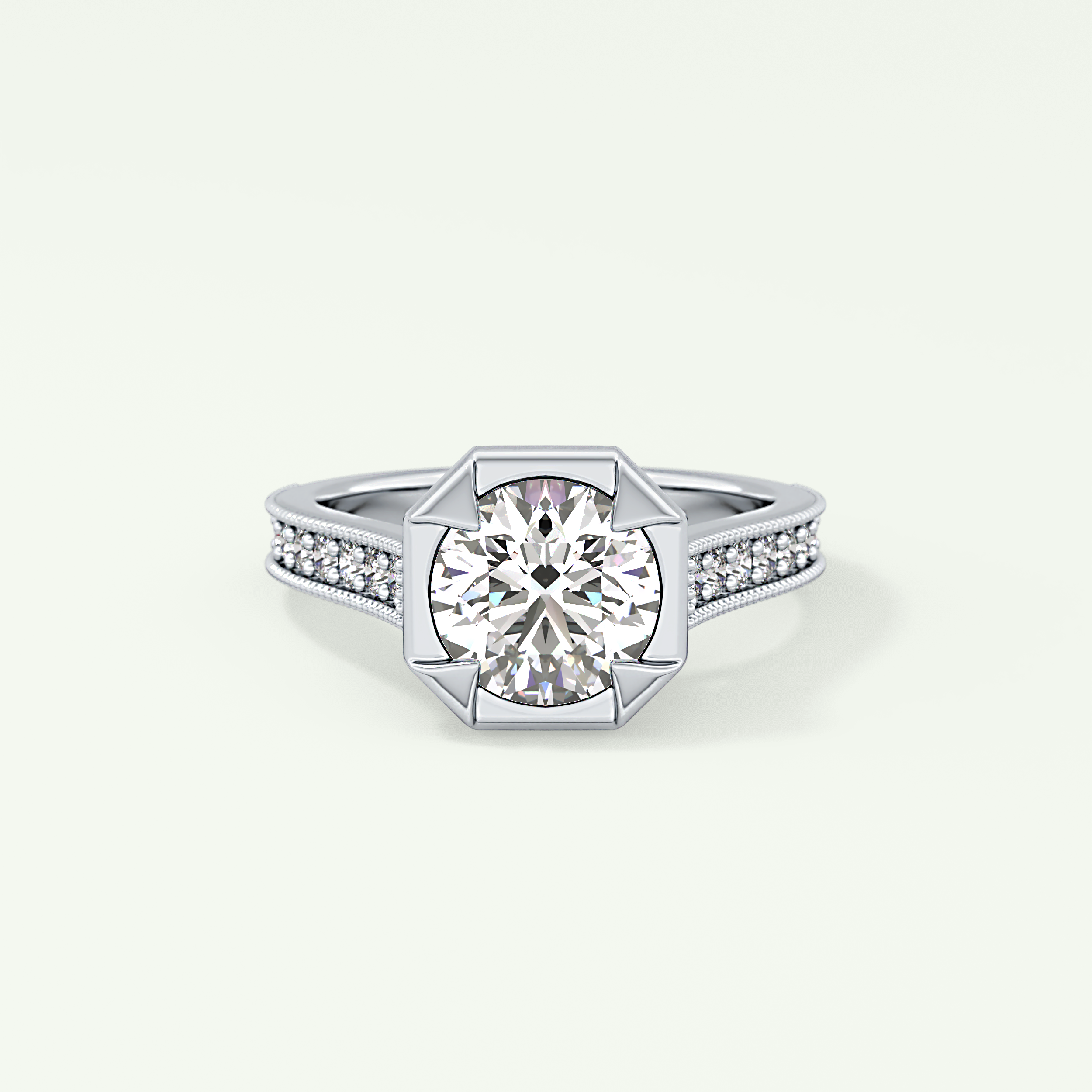 2.0 CT Round Cut Cathedral Pave Lab Grown Diamond Engagement Ring
