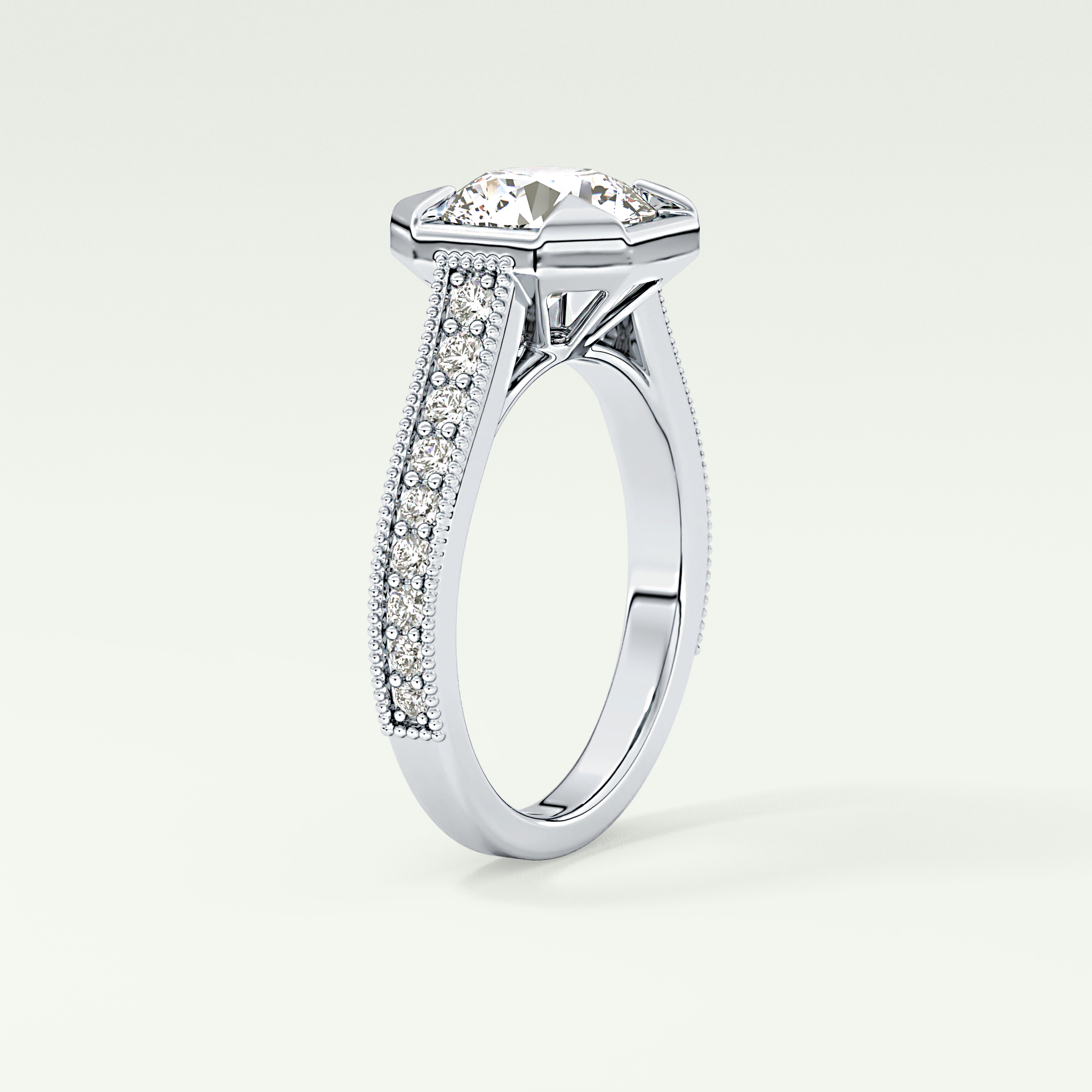 2.0 CT Round Cut Cathedral Pave Lab Grown Diamond Engagement Ring