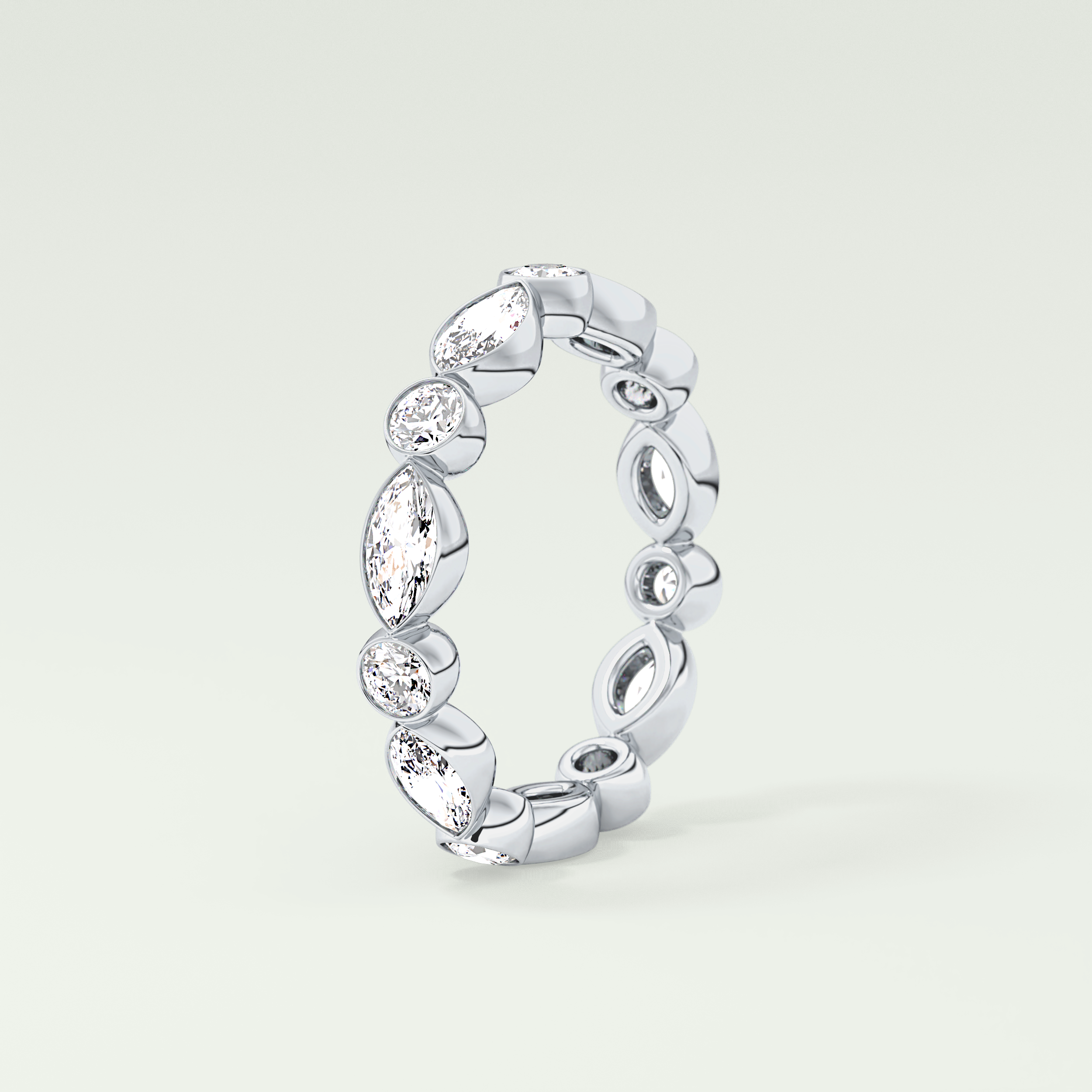 0.98 TCW Round & Marquise Shaped Moissanite Wedding Band