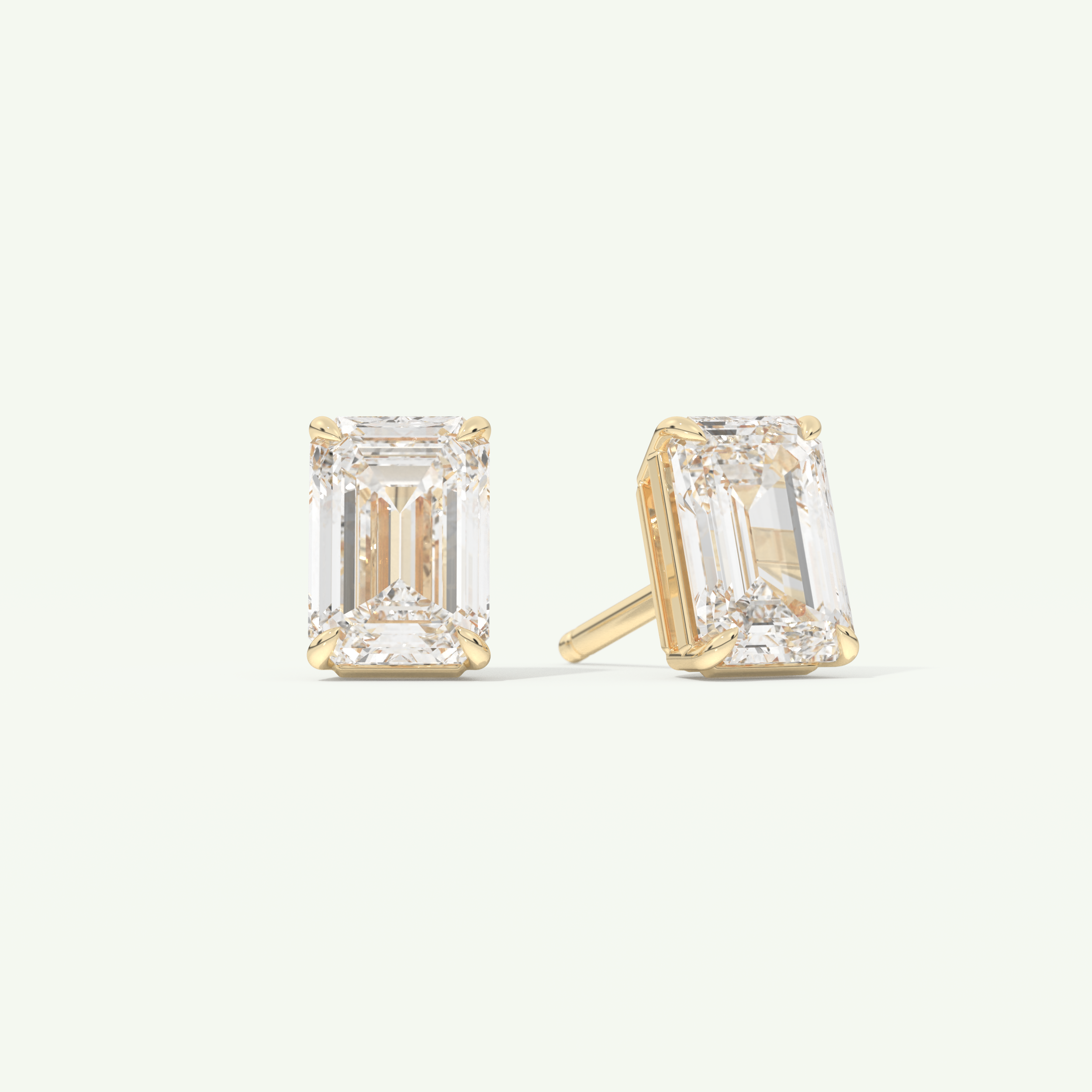 1 TCW Emerald Cut Moissanite Solitaire Stud Earrings in Gold