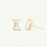 1 TCW Emerald Cut Moissanite Solitaire Stud Earrings in Gold