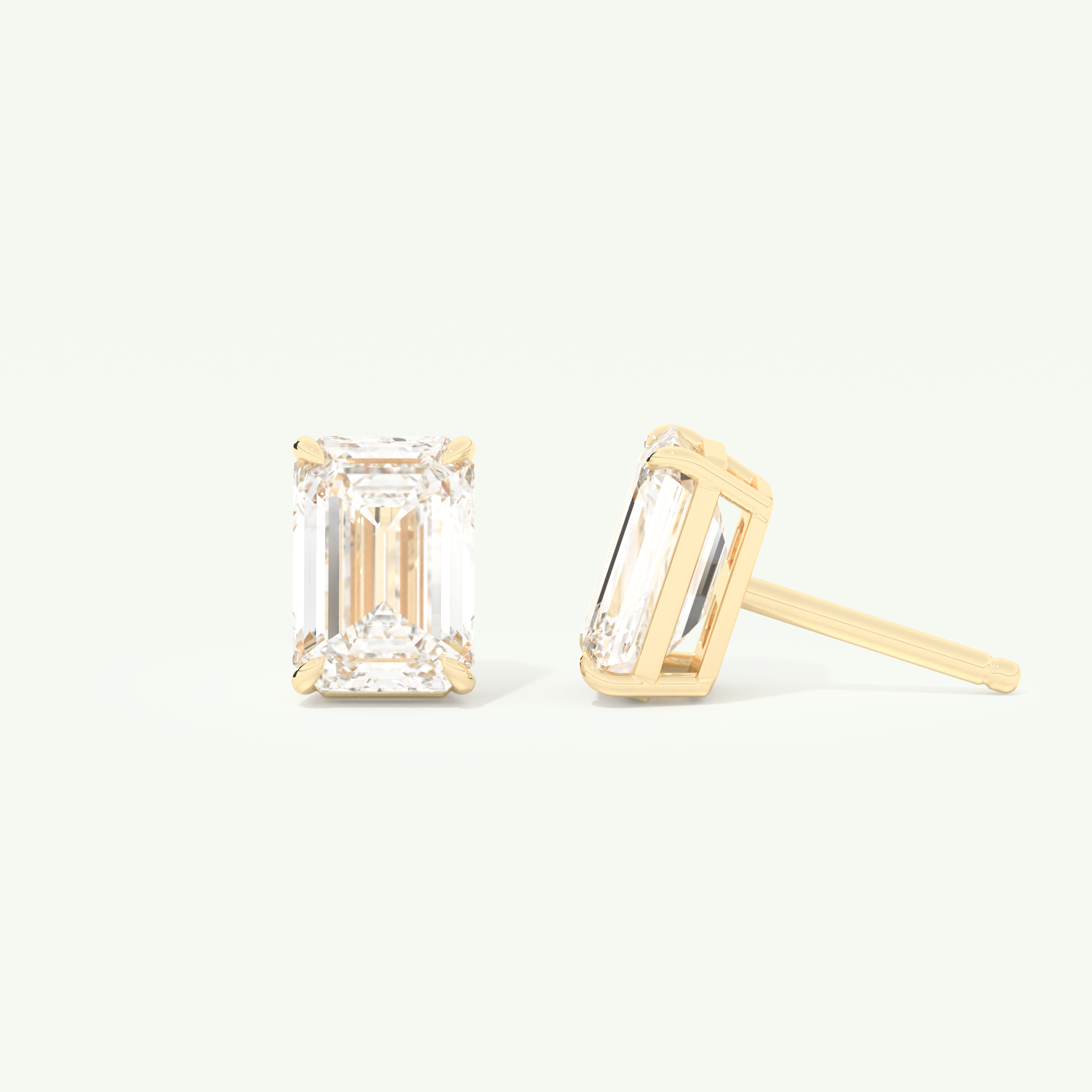 1 TCW Emerald Cut Moissanite Solitaire Stud Earrings in Gold