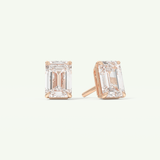 1 TCW Emerald Cut Moissanite Solitaire Stud Earrings in Gold