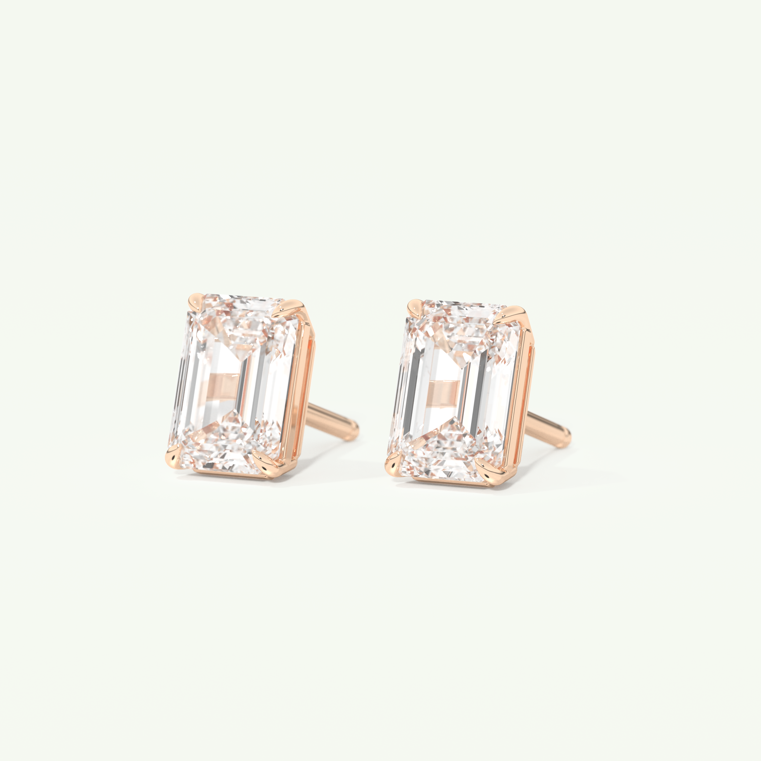 1 TCW Emerald Cut Moissanite Solitaire Stud Earrings in Gold