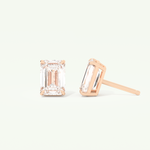 1 TCW Emerald Cut Moissanite Solitaire Stud Earrings in Gold