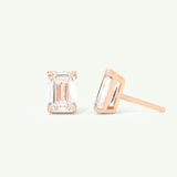 1 TCW Emerald Cut Moissanite Solitaire Stud Earrings in Gold