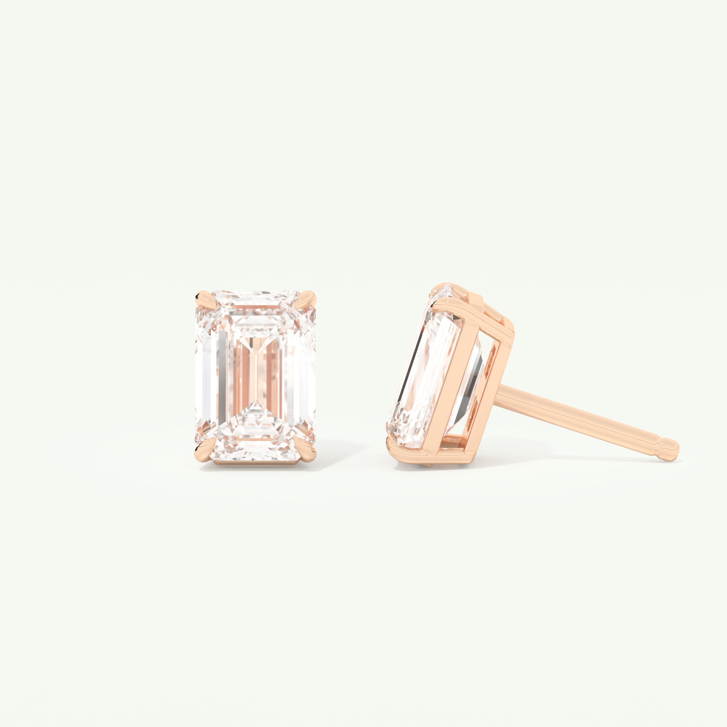 1 TCW Emerald Cut Moissanite Solitaire Stud Earrings in Gold