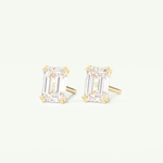 1 TCW Emerald Cut Moissanite Solitaire Stud Earrings in Gold