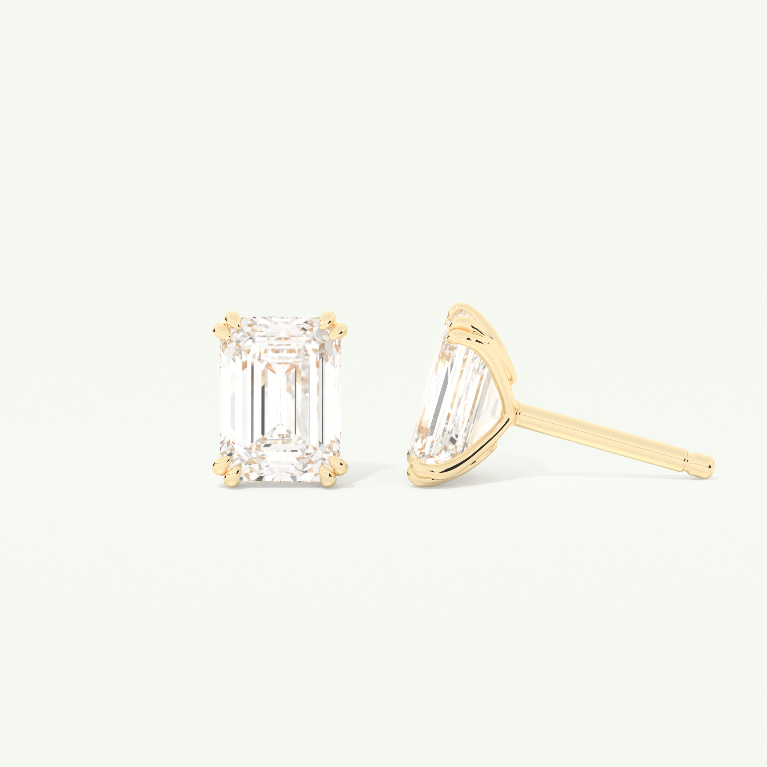 1 TCW Emerald Cut Moissanite Solitaire Stud Earrings in Gold