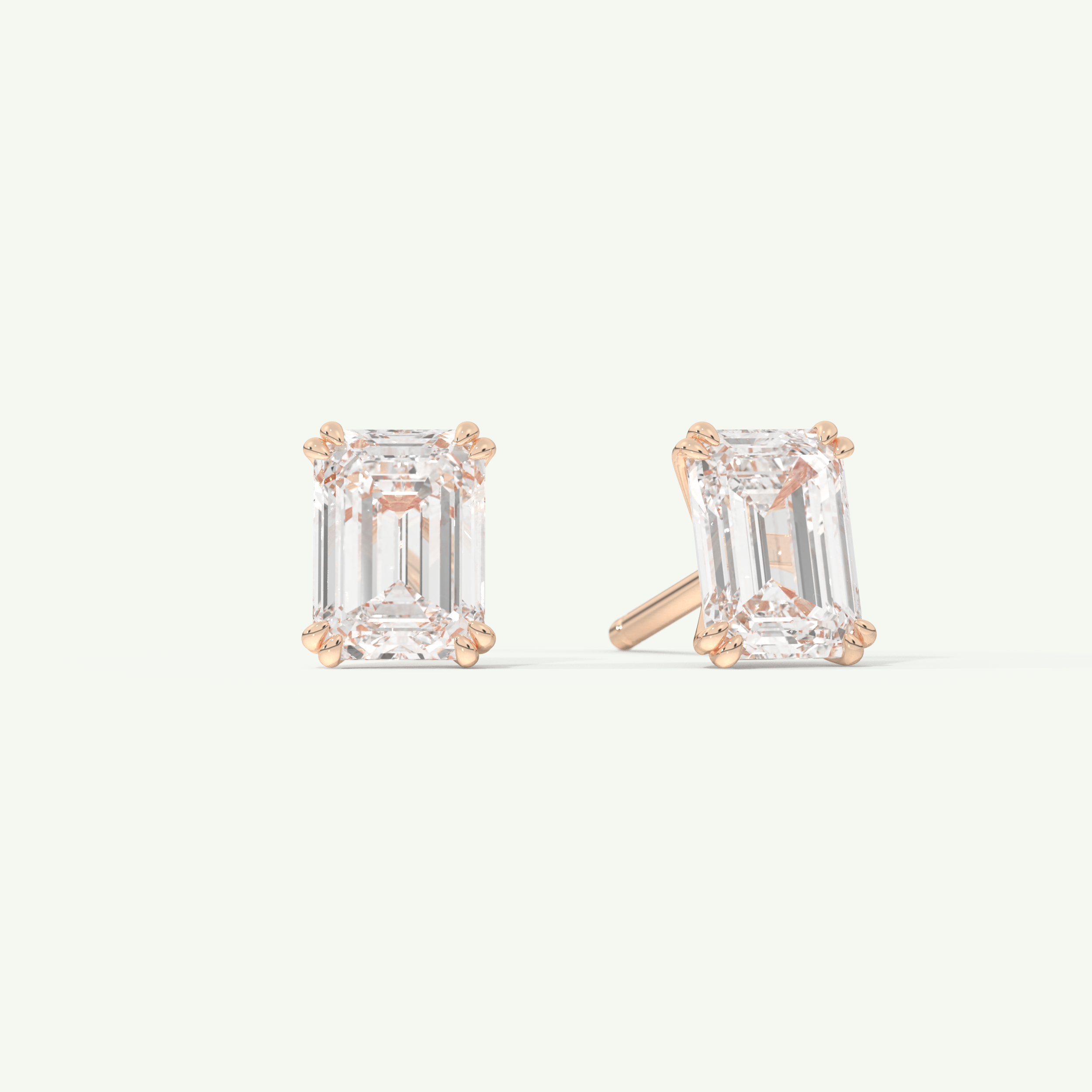 1 TCW Emerald Cut Moissanite Solitaire Stud Earrings in Gold