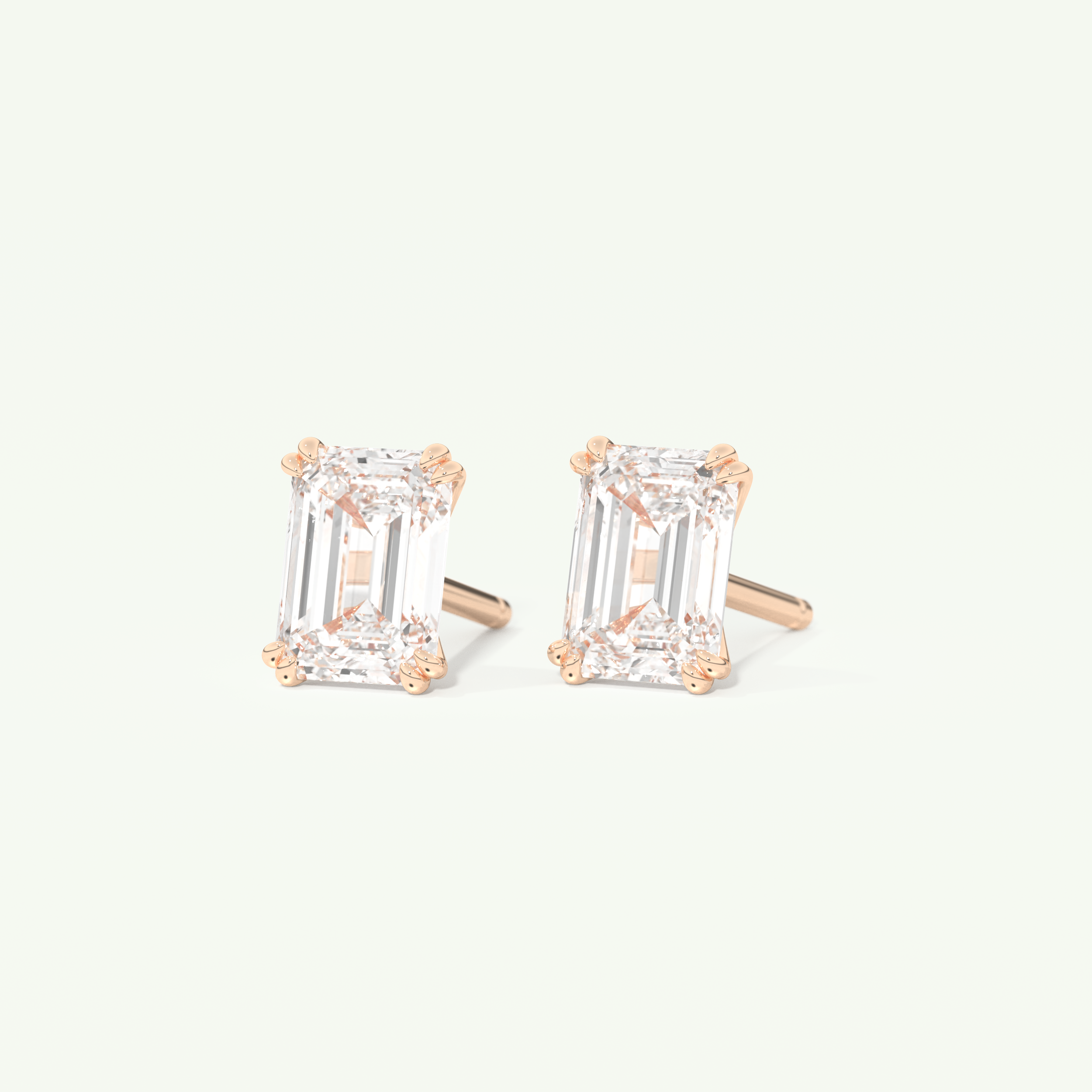 1 TCW Emerald Cut Moissanite Solitaire Stud Earrings in Gold