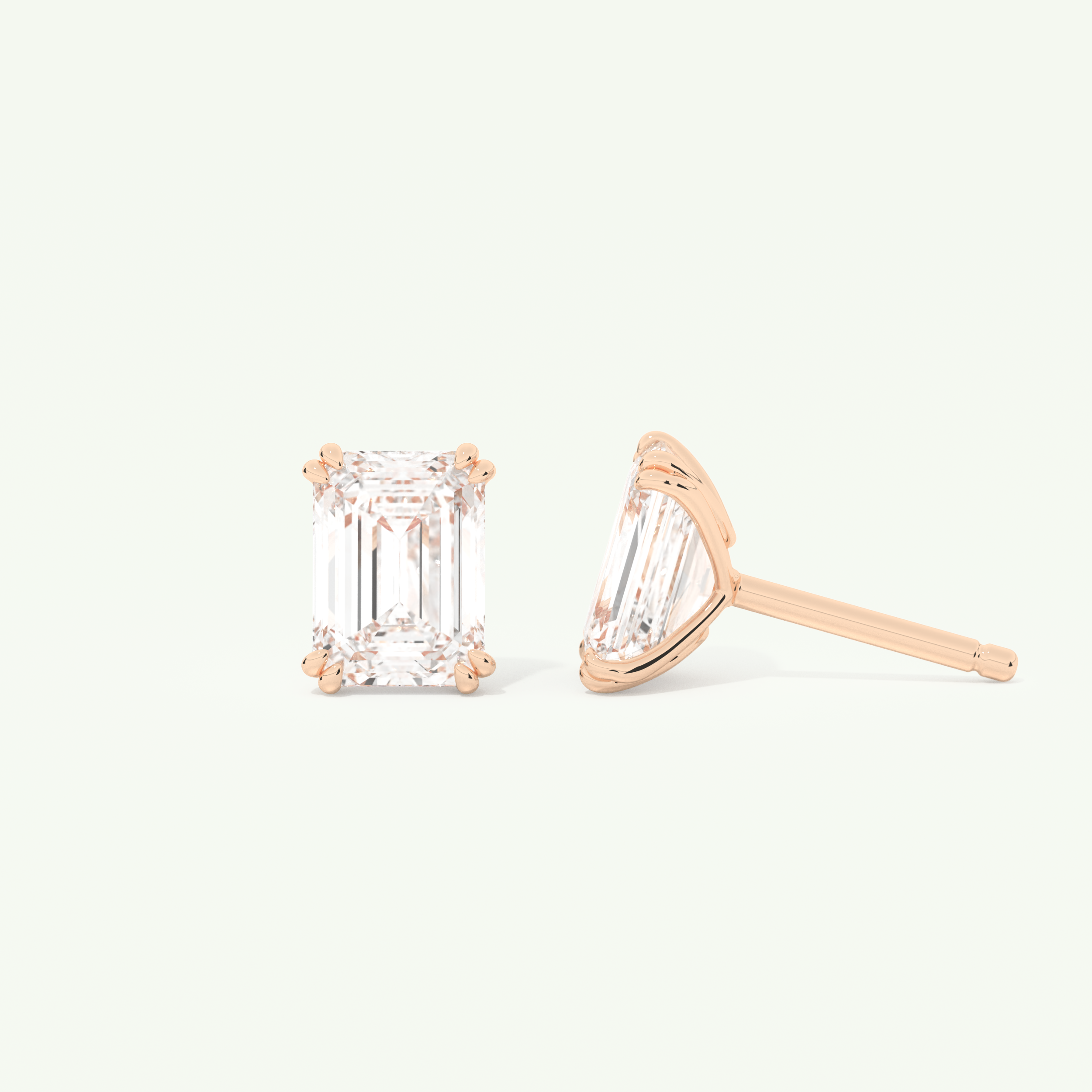 1 TCW Emerald Cut Moissanite Solitaire Stud Earrings in Gold