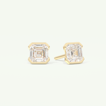 1 TCW Asscher Cut Moissanite Half Bezel Stud Earrings in Gold