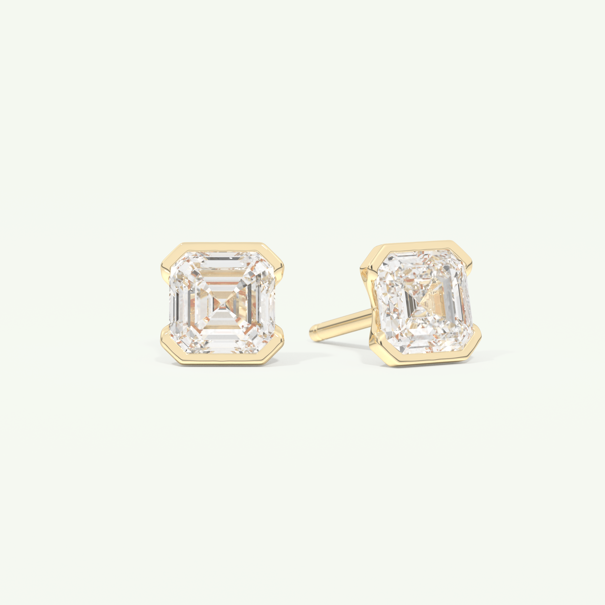 1 TCW Asscher Cut Moissanite Half Bezel Stud Earrings in Gold